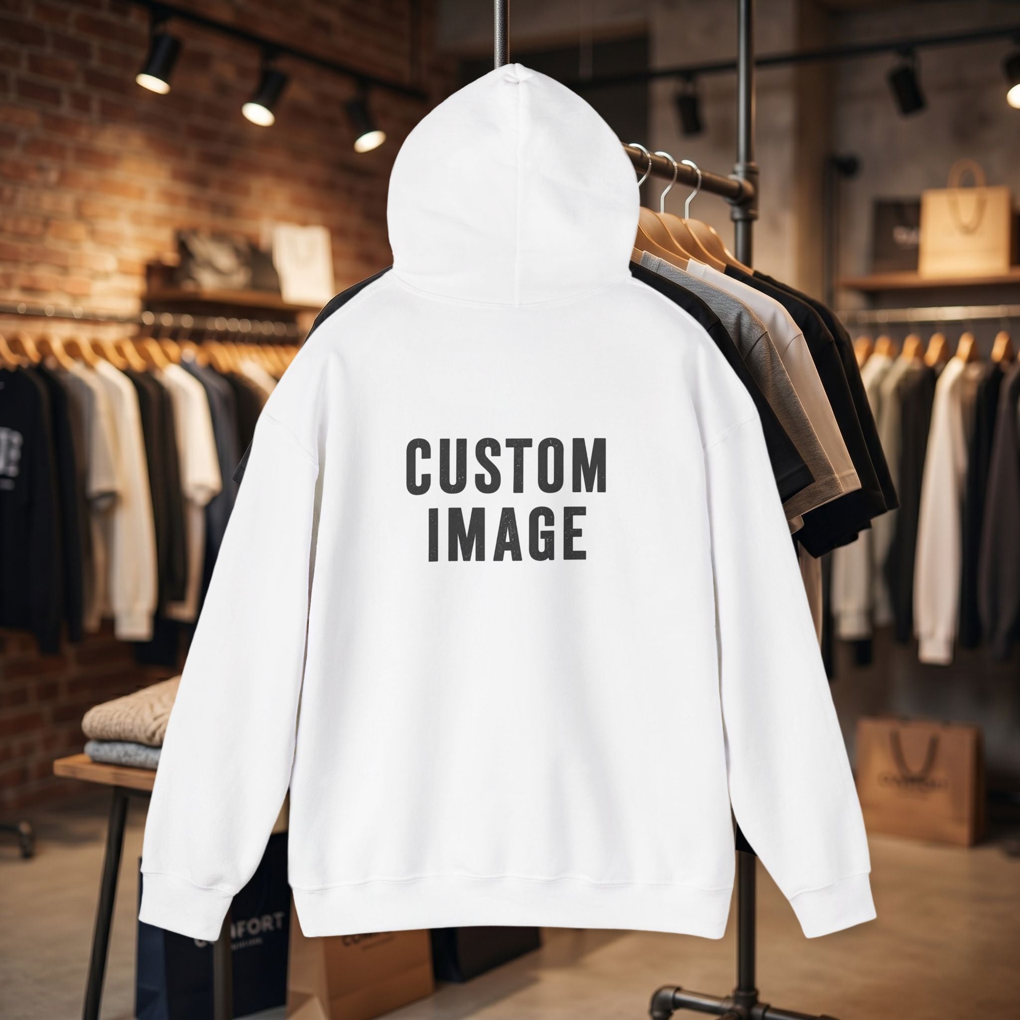 Custom Back Image Hoodie — Personalized White Pullover Hooded Sweatshirt