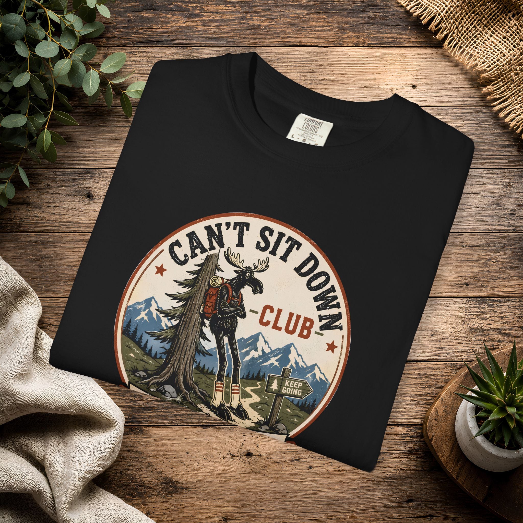 Hugag Hiking Tee — "Can't Sit Down Club" Vintage Mountain Cryptid Shirt