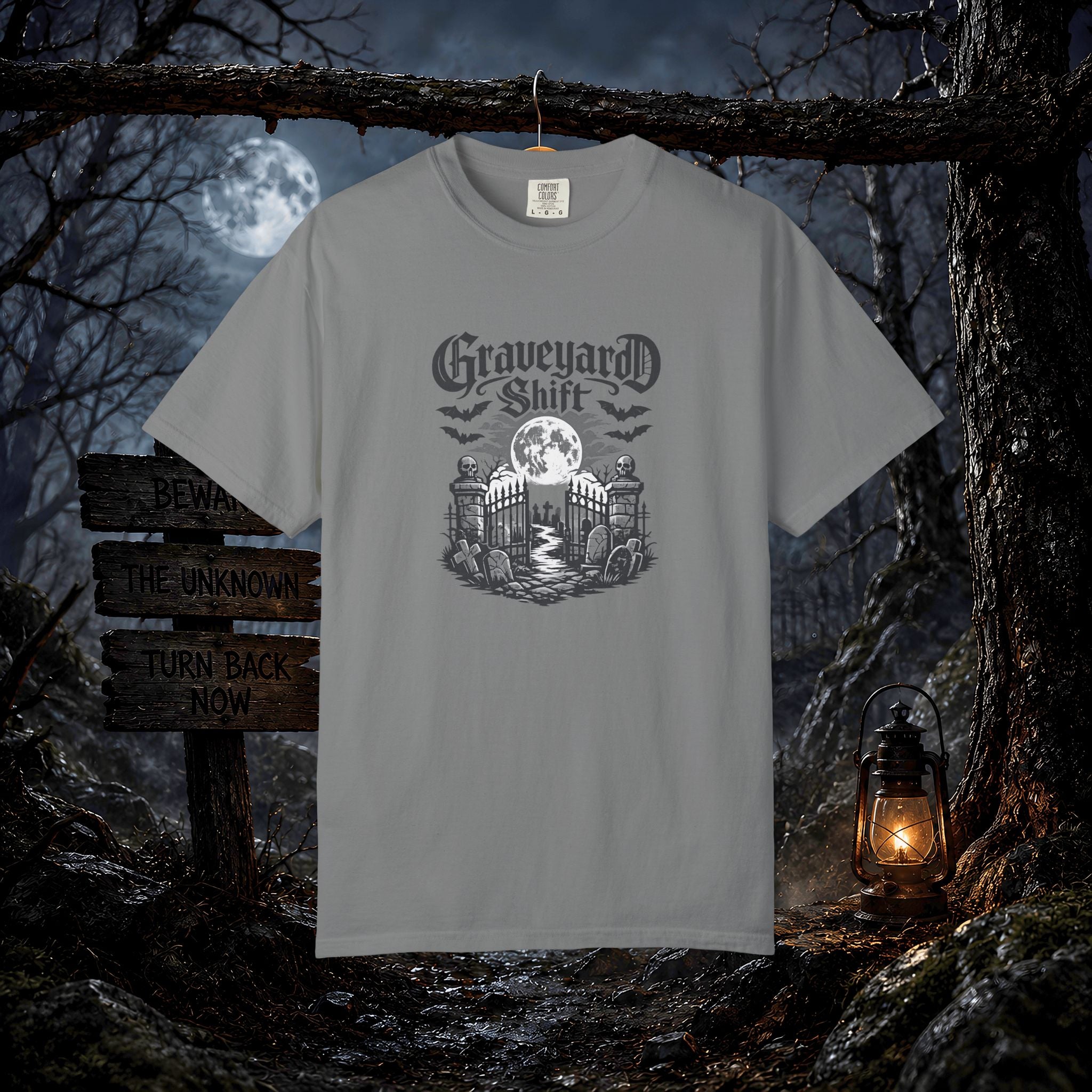 Graveyard Shift T-Shirt — Gothic Cemetery Skull Night Shift Tee