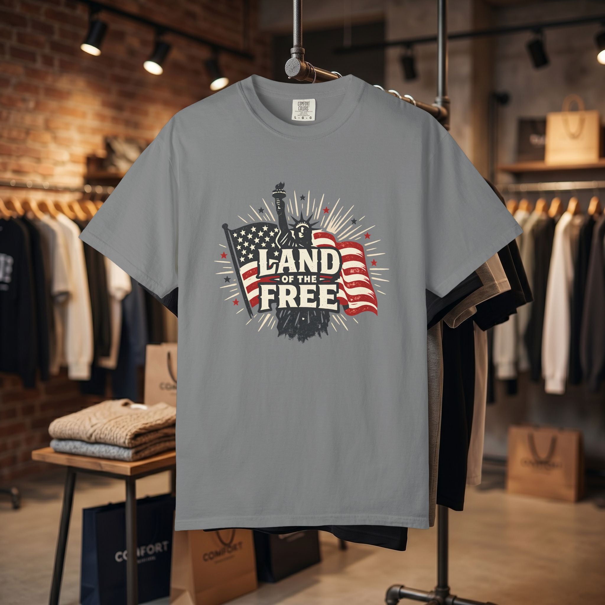 Land of the Free T-Shirt – Patriotic American Flag & Statue of Liberty Graphic