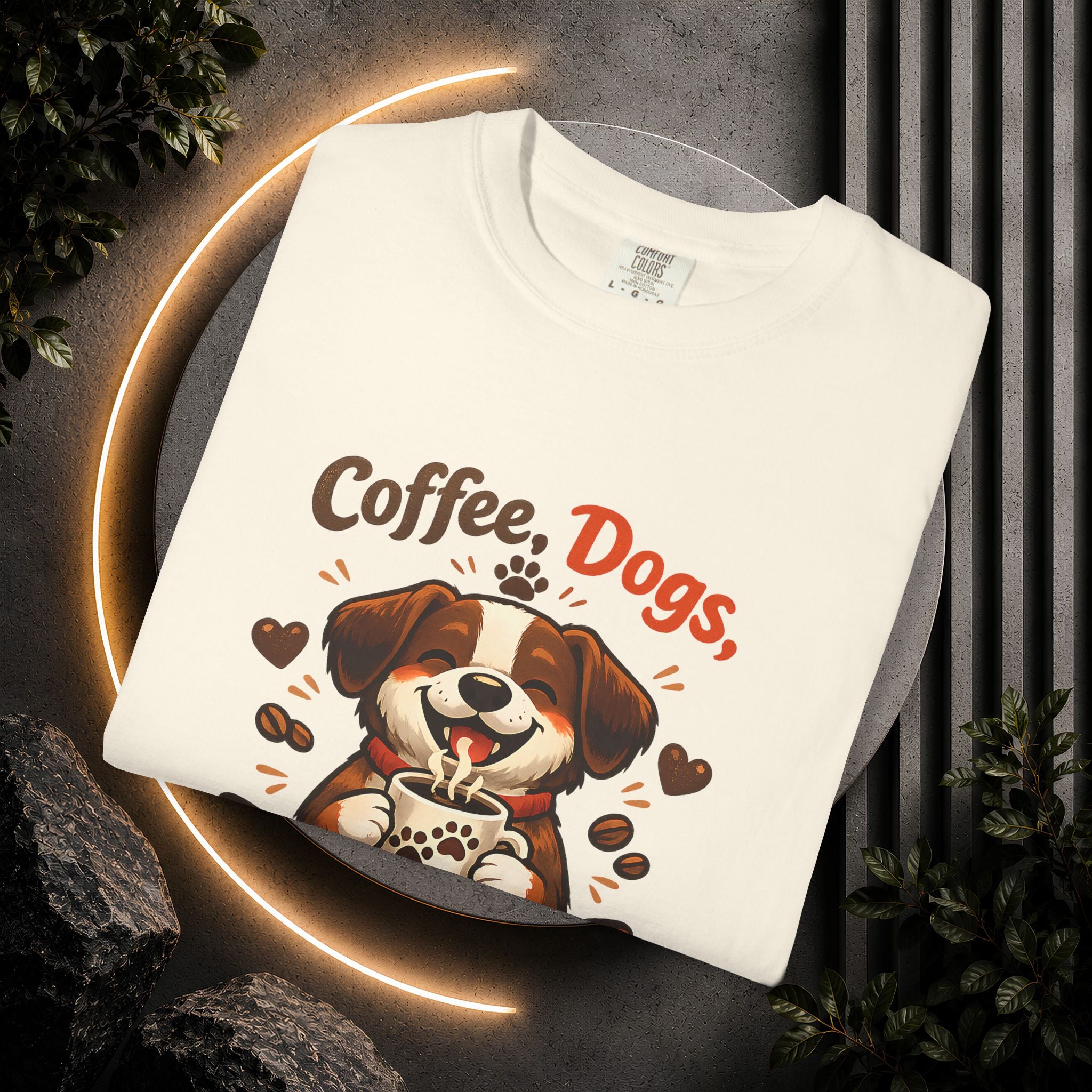 "Coffee, Dogs, Repeat" Cute Dog & Coffee Graphic T-Shirt