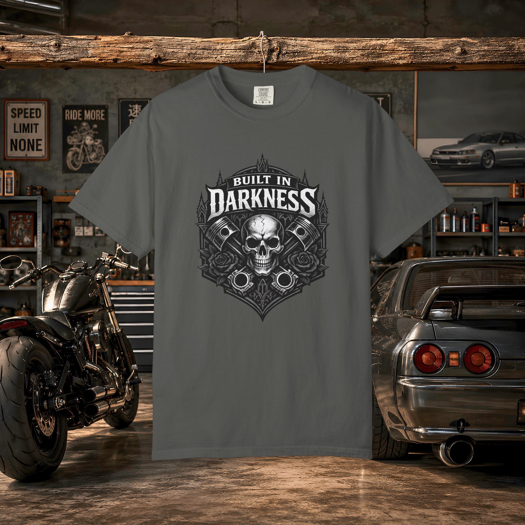 Built in Darkness Skull & Pistons T-Shirt