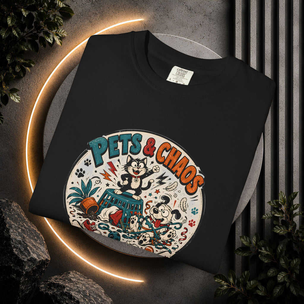 Pets & Chaos Graphic T-Shirt — "House Rules Don't Apply" Vintage Pet Lover Tee