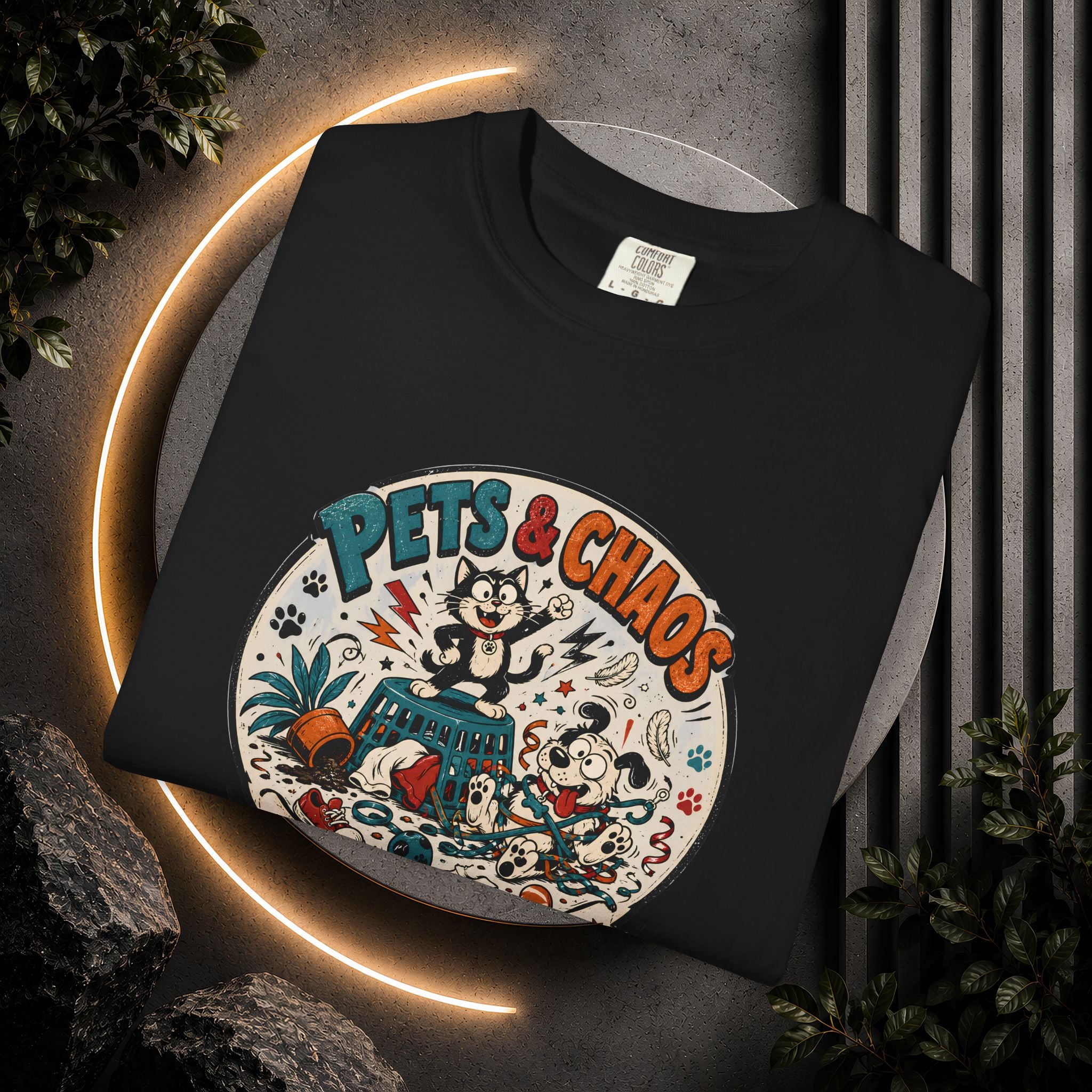 Pets & Chaos Graphic T-Shirt — "House Rules Don't Apply" Vintage Pet Lover Tee
