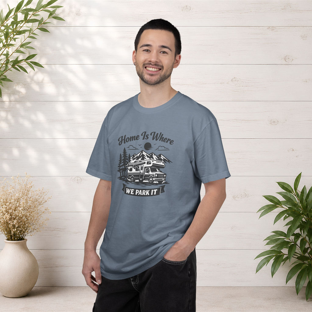 RV Camper T-Shirt — "Home Is Where We Park It" Graphic Tee for RV & van life lovers