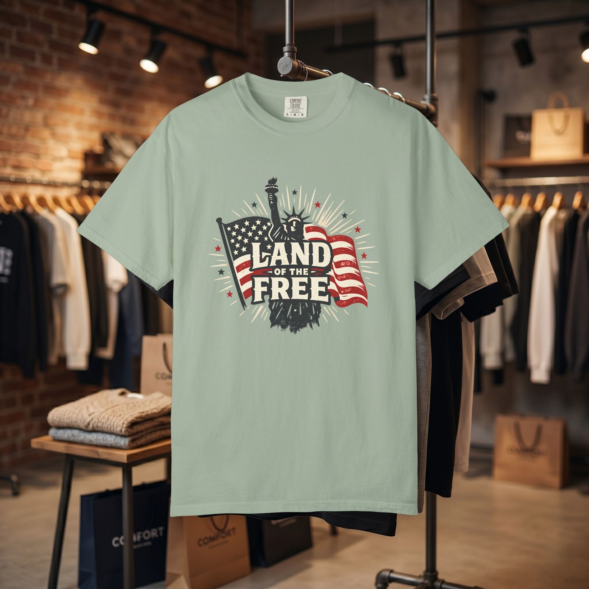 Land of the Free T-Shirt – Patriotic American Flag & Statue of Liberty Graphic