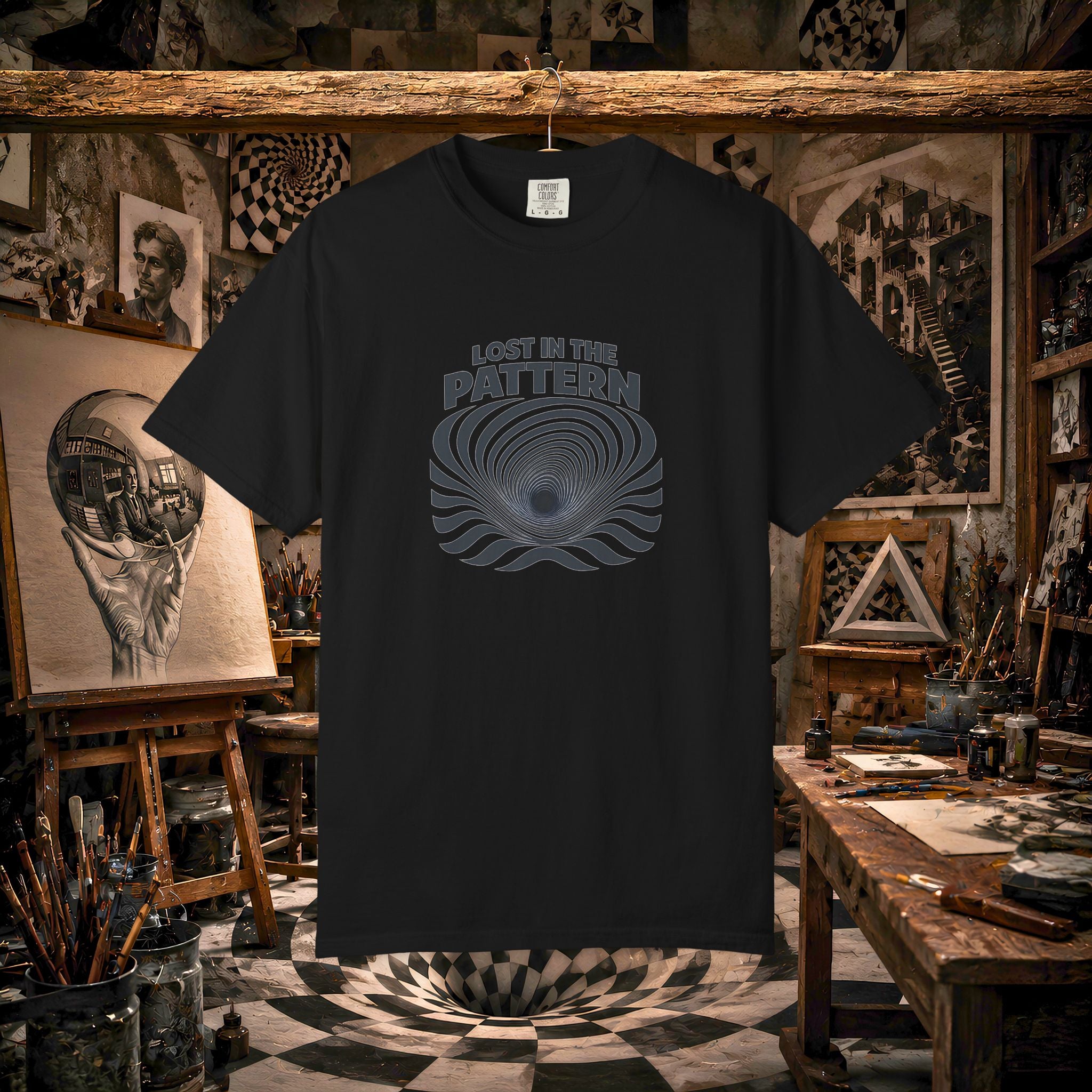Lost in the Pattern T‑Shirt — Optical Illusion Graphic Tee
