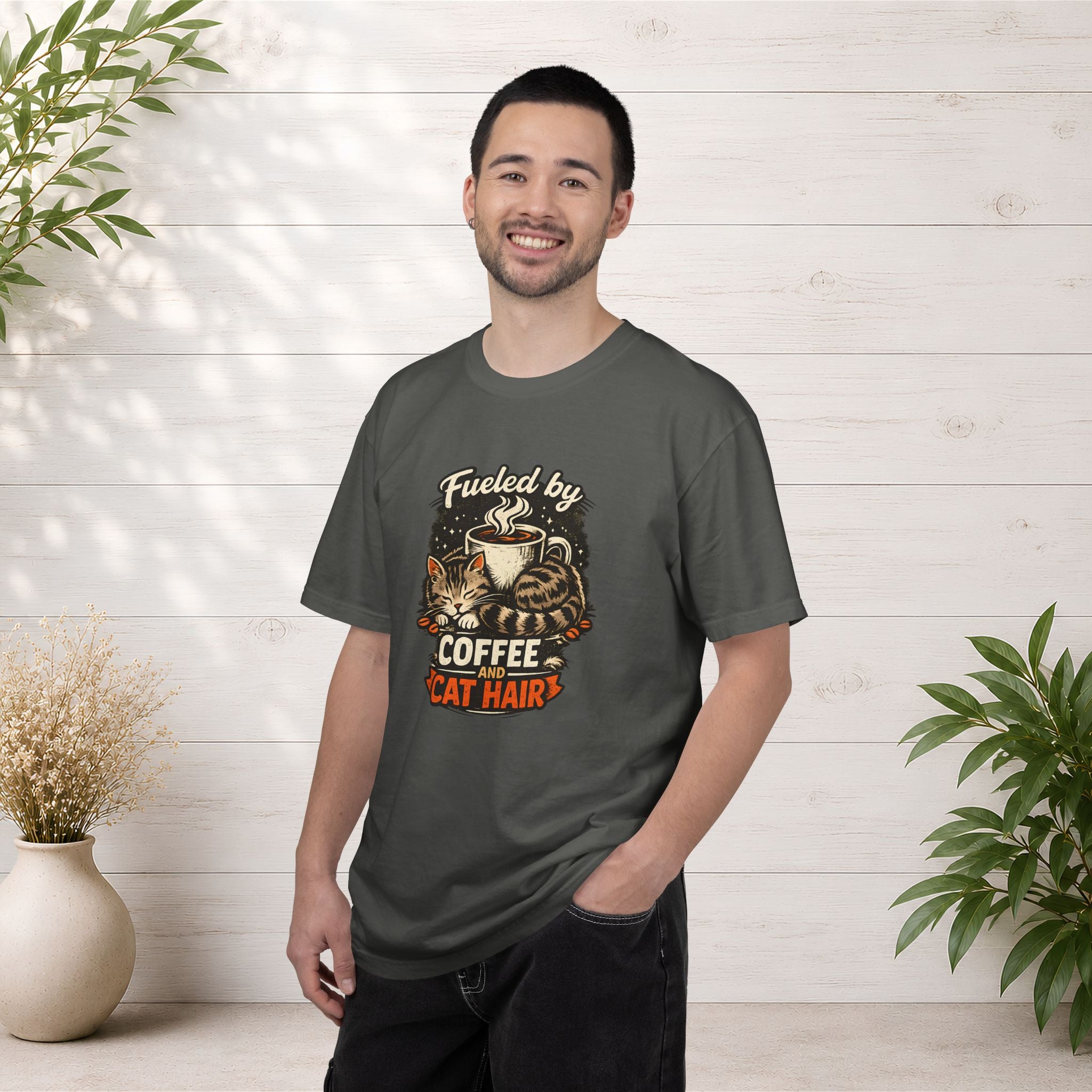 Coffee & Cat Hair T-Shirt — "Fueled by Coffee and Cat Hair" Graphic Tee