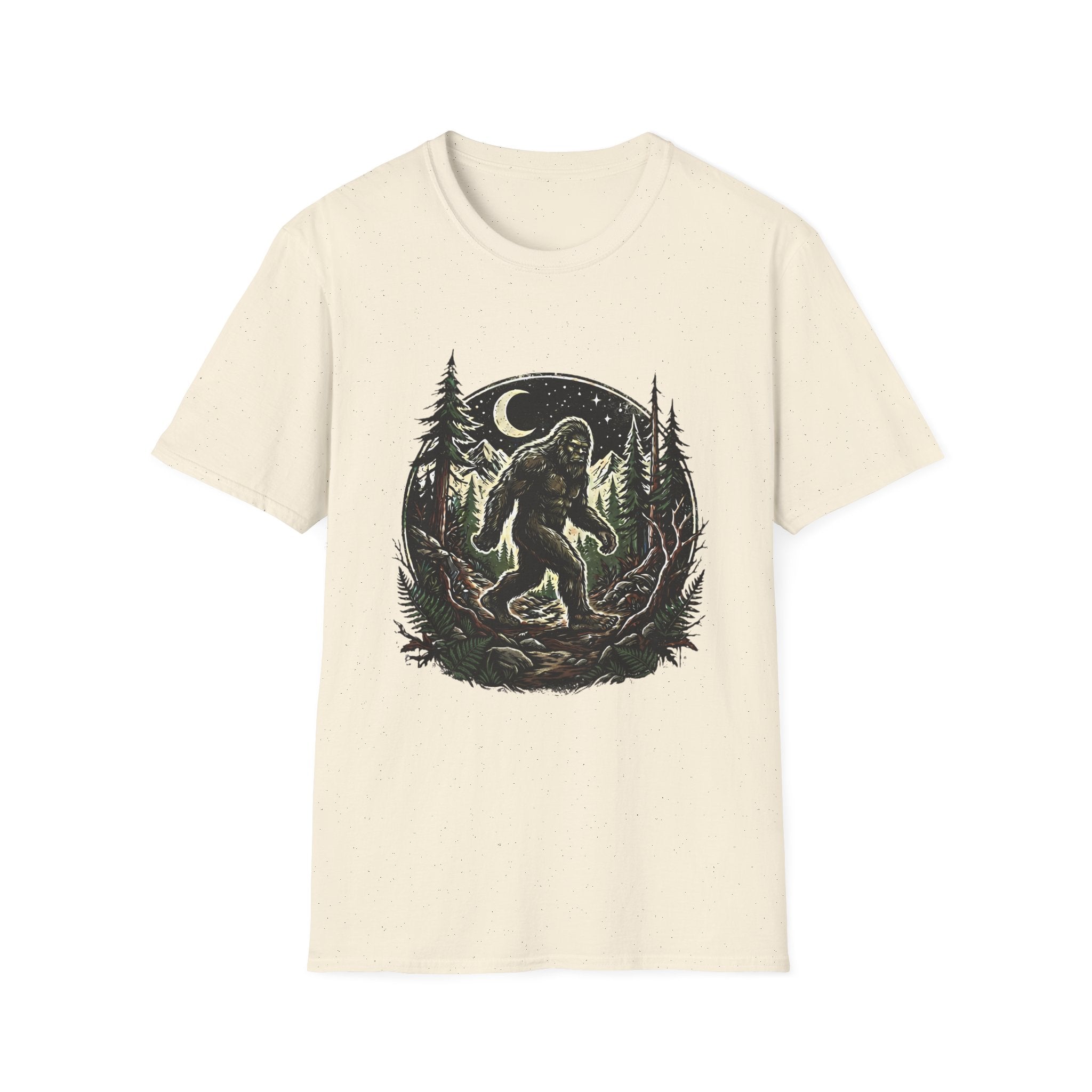 Bigfoot Forest Moon T-Shirt | Sasquatch Night Hiking Design