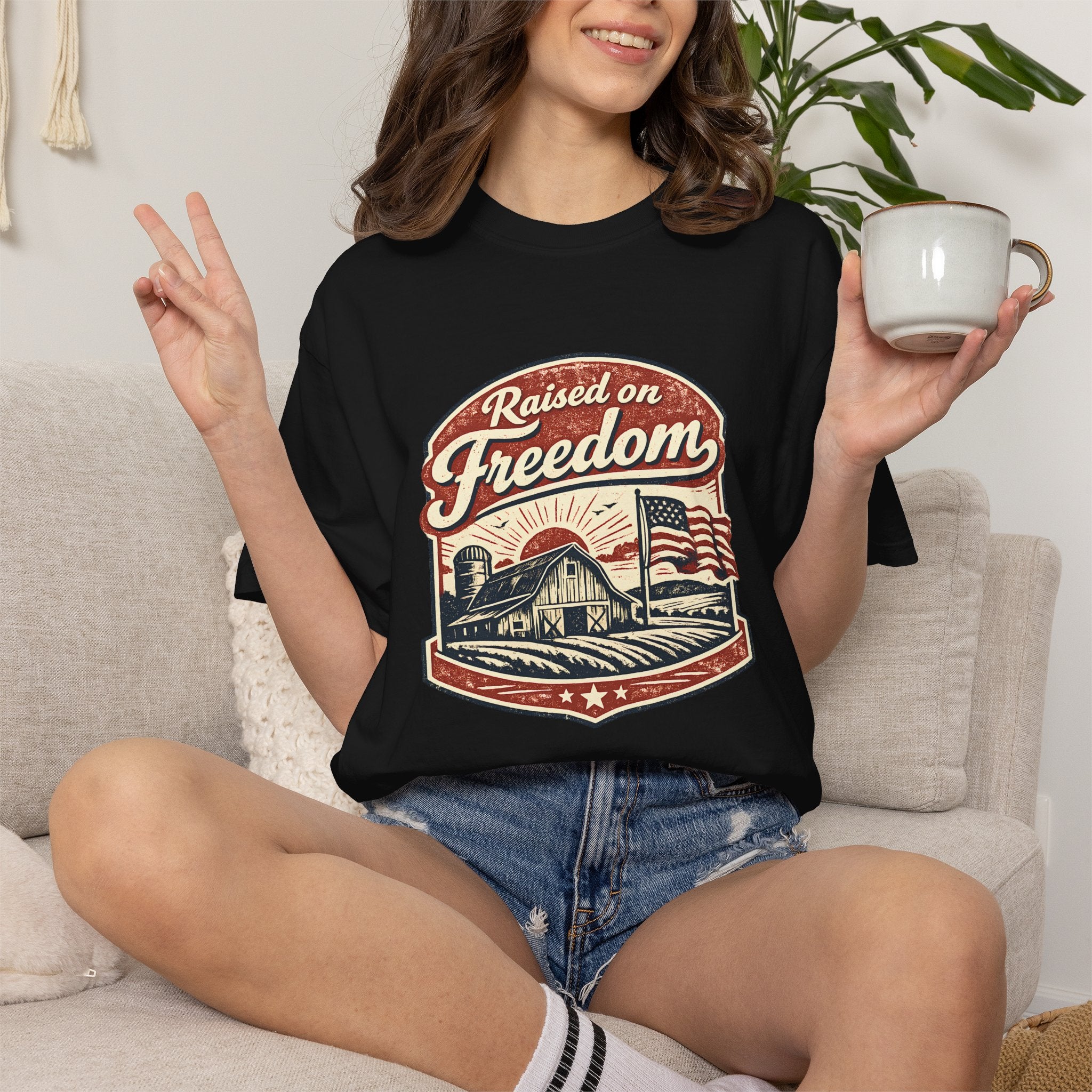 Raised on Freedom T-Shirt — Vintage American Flag Graphic Tee