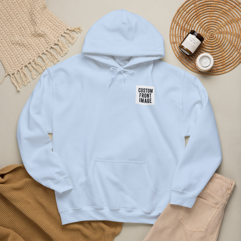 Custom Front Small Left Image Hoodie — Personalized White Pullover Hooded Sweatshirt