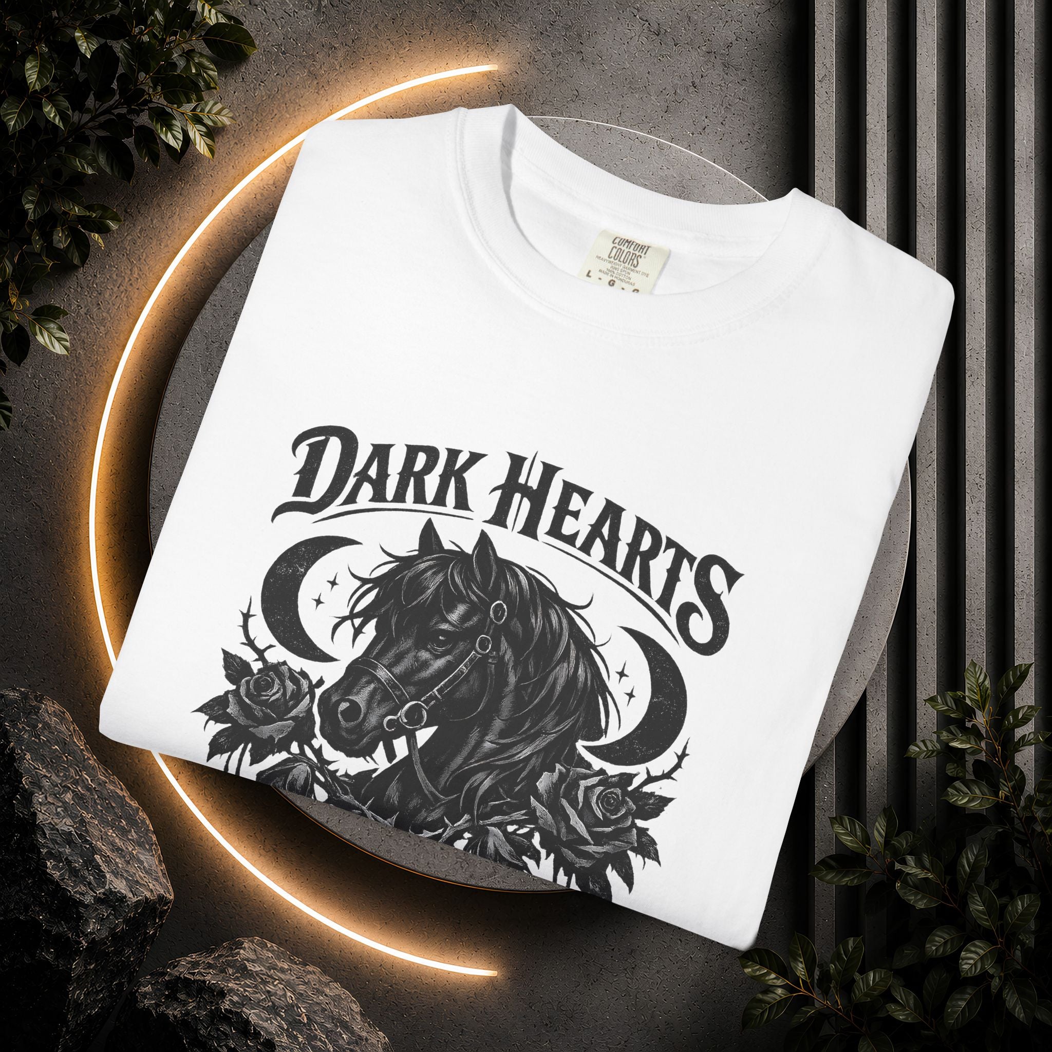 Dark Hearts Ride Free T-Shirt — Gothic Horse Rider Graphic Tee