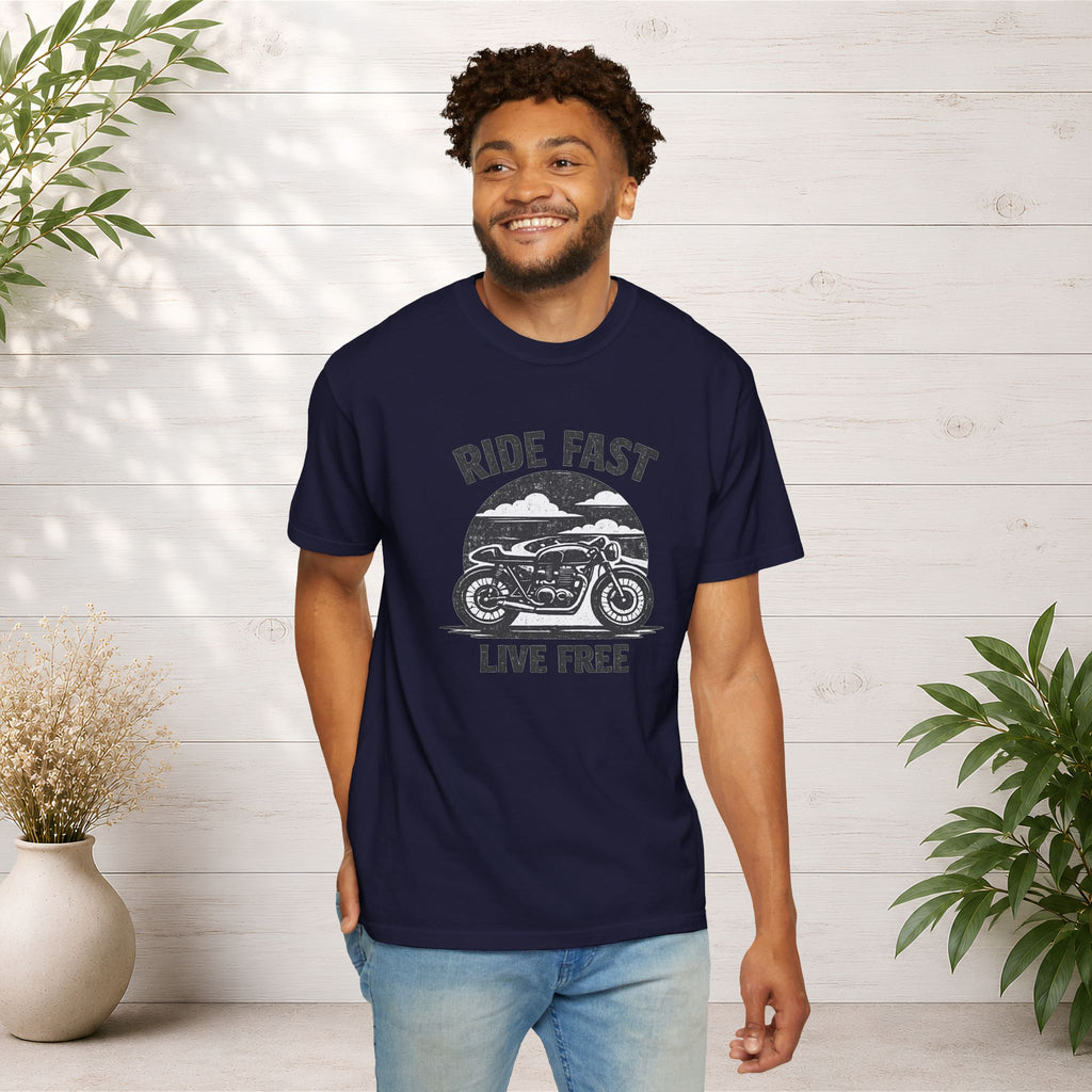 Ride Fast Live Free Motorcycle T-Shirt — Vintage Biker Tee for Riders
