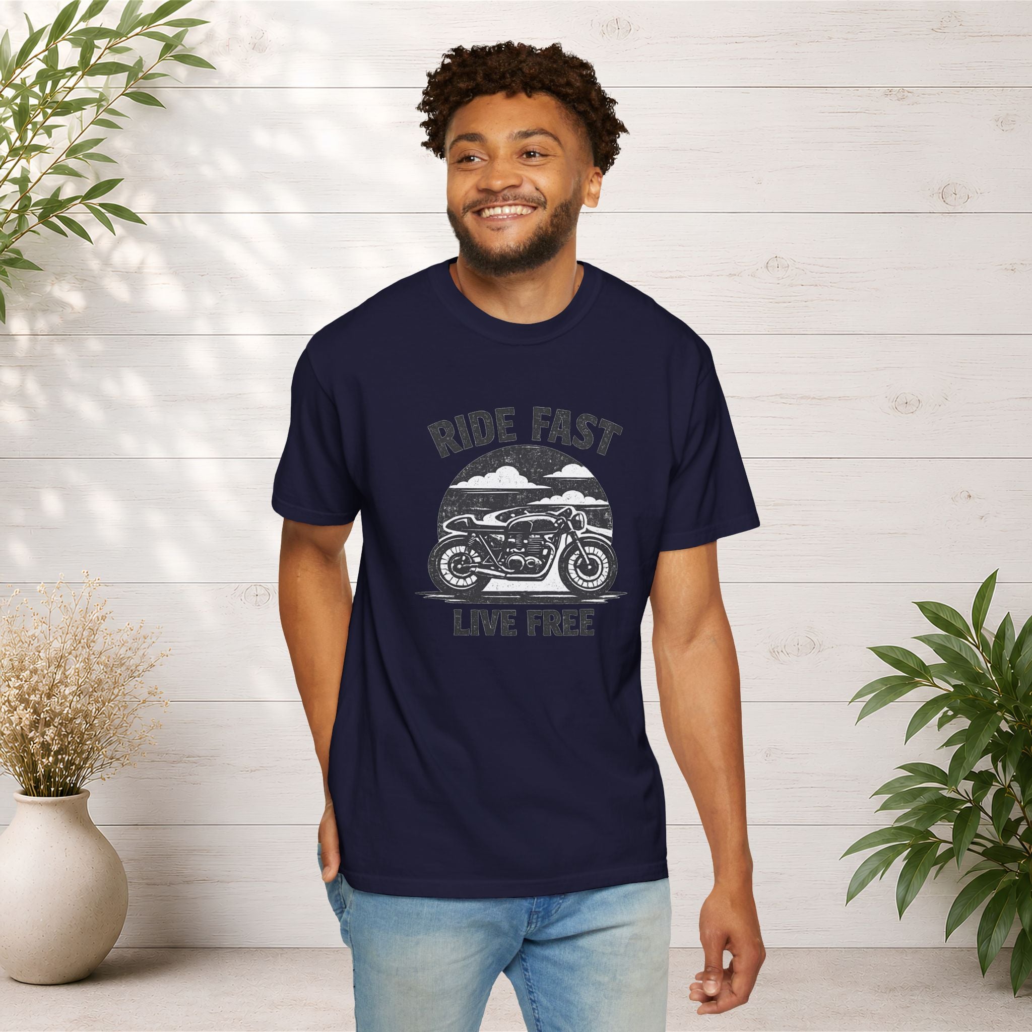 Ride Fast Live Free Motorcycle T-Shirt — Vintage Biker Tee for Riders