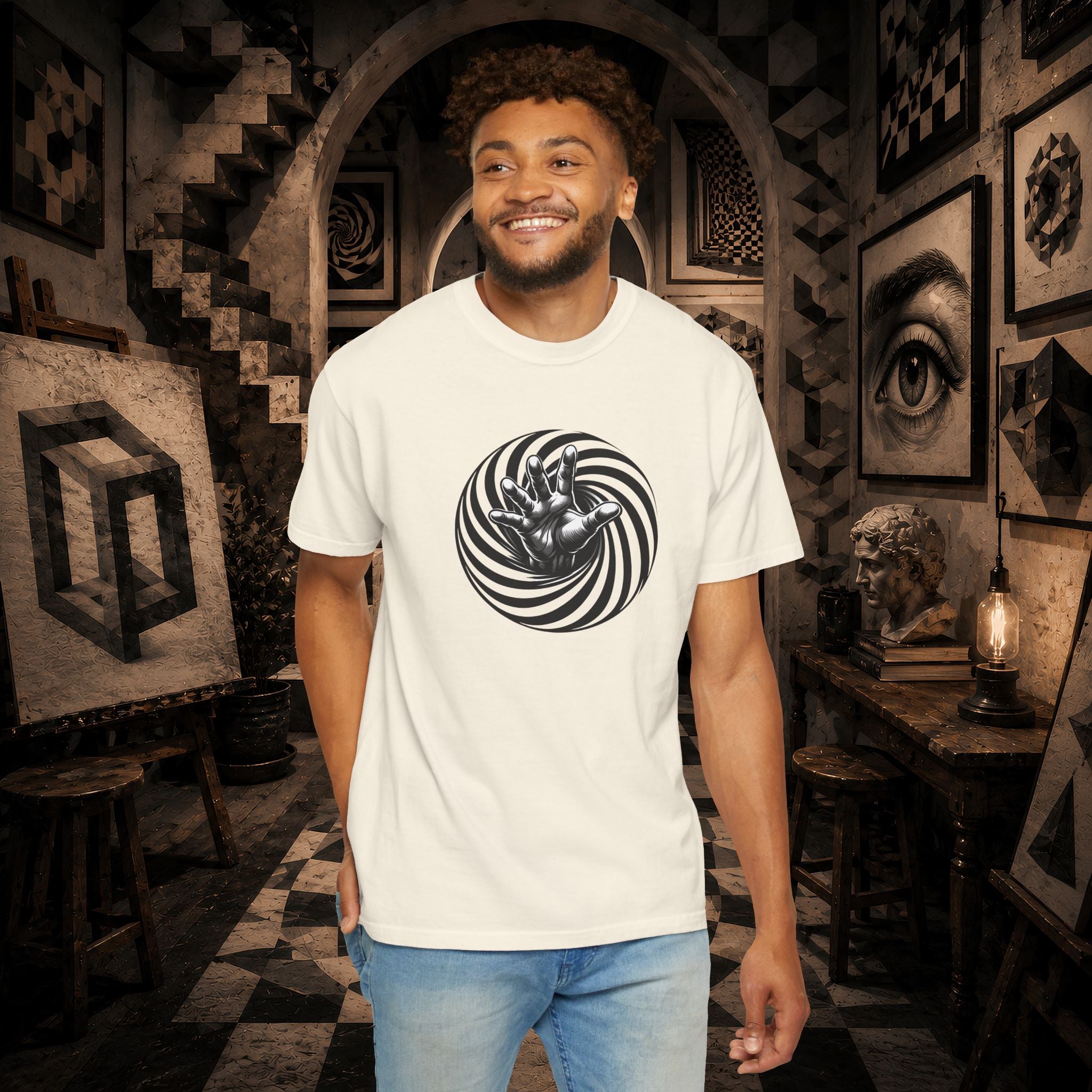 Optical Spiral Hand Graphic T-Shirt