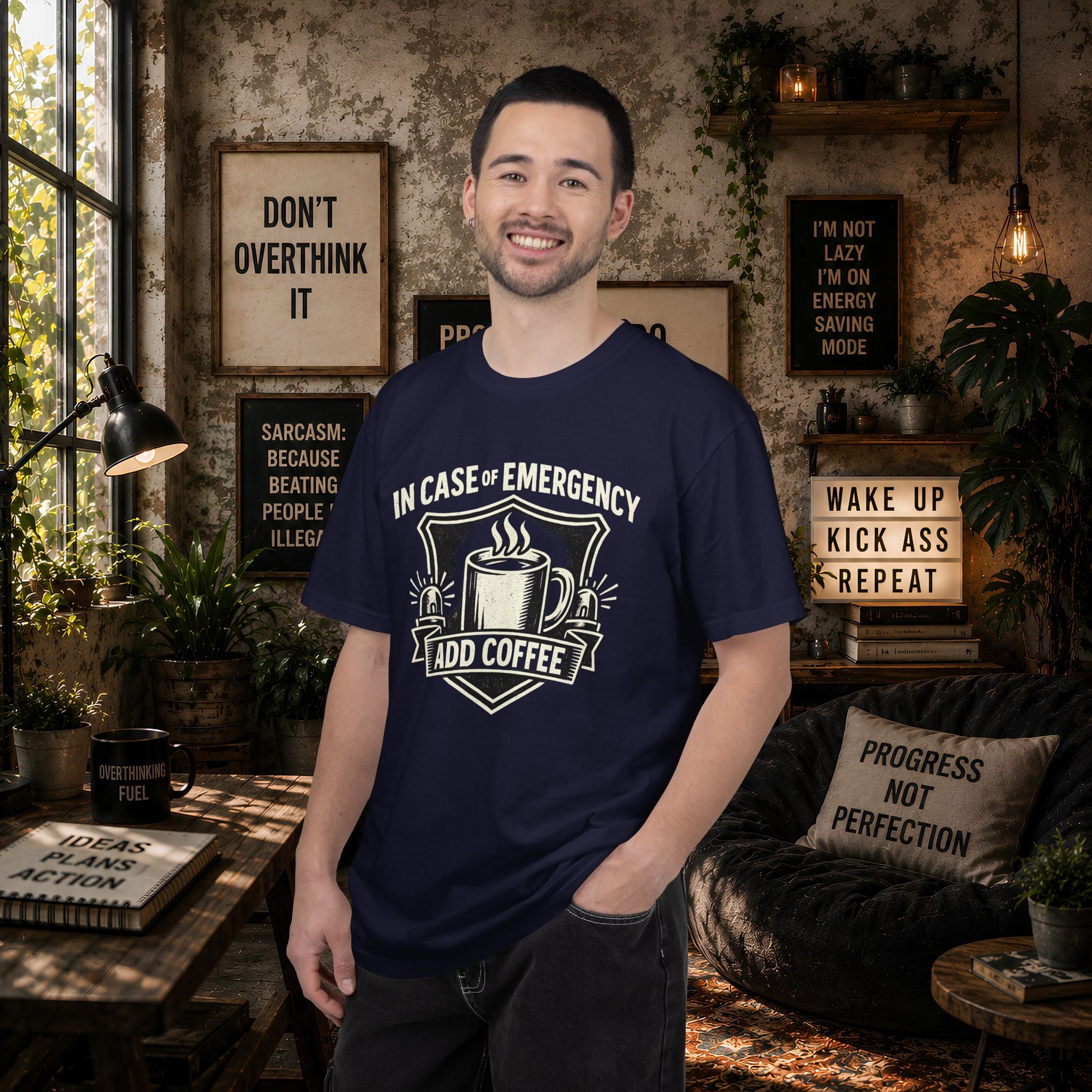 Coffee Emergency T-Shirt — "In Case of Emergency Add Coffee" Graphic Tee