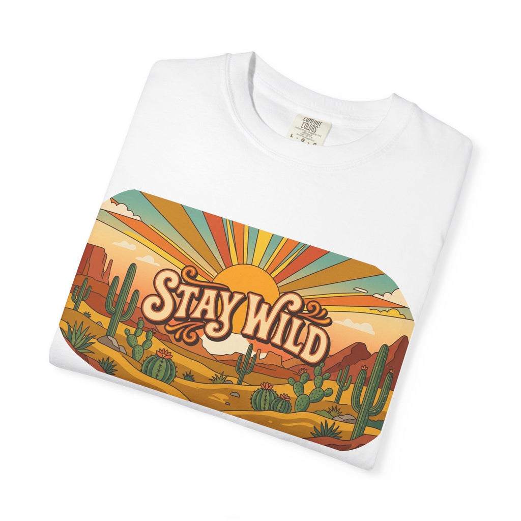 Stay Wild Desert Sunset T-shirt | Retro Cactus Landscape