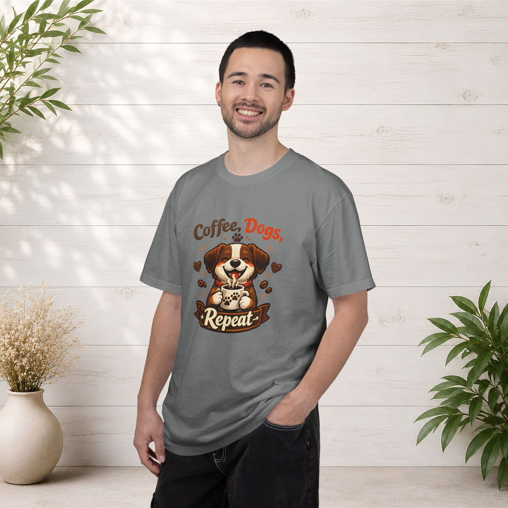 "Coffee, Dogs, Repeat" Cute Dog & Coffee Graphic T-Shirt