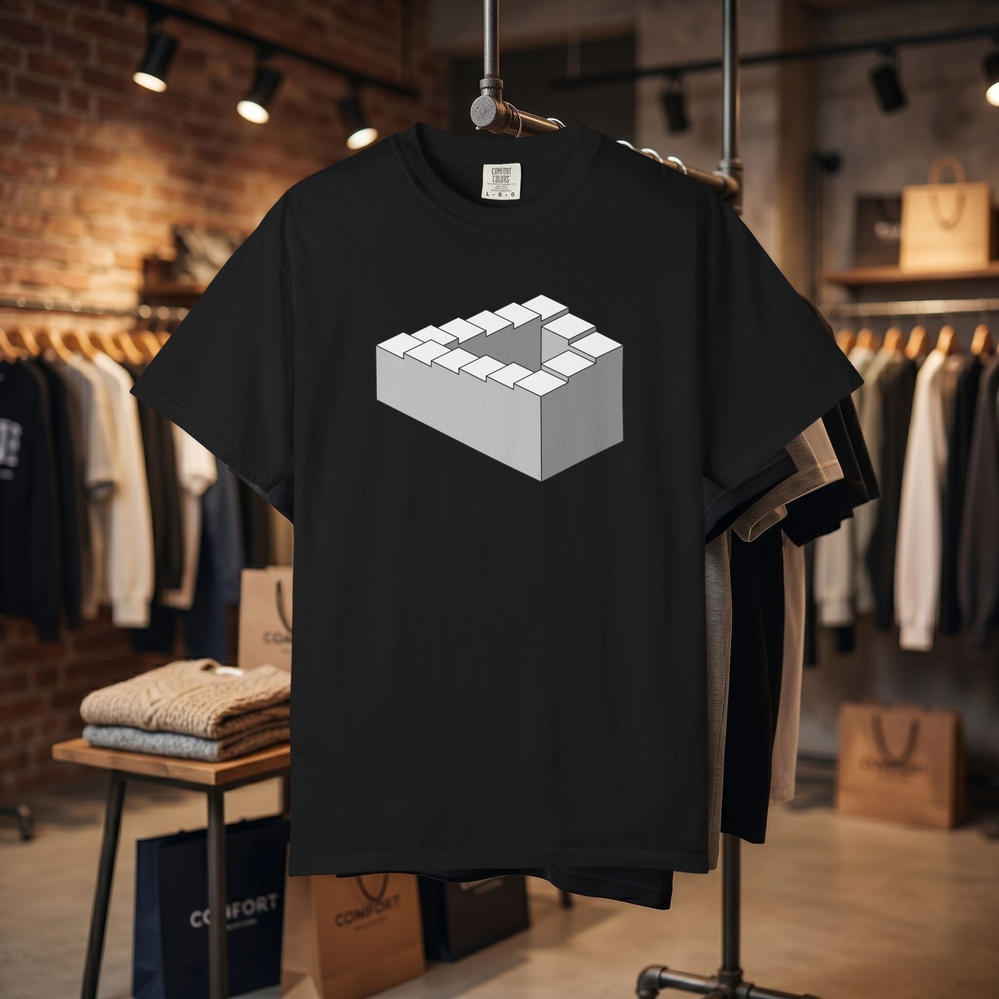Optical Illusion Staircase Tee — Impossible Step Graphic T-Shirt