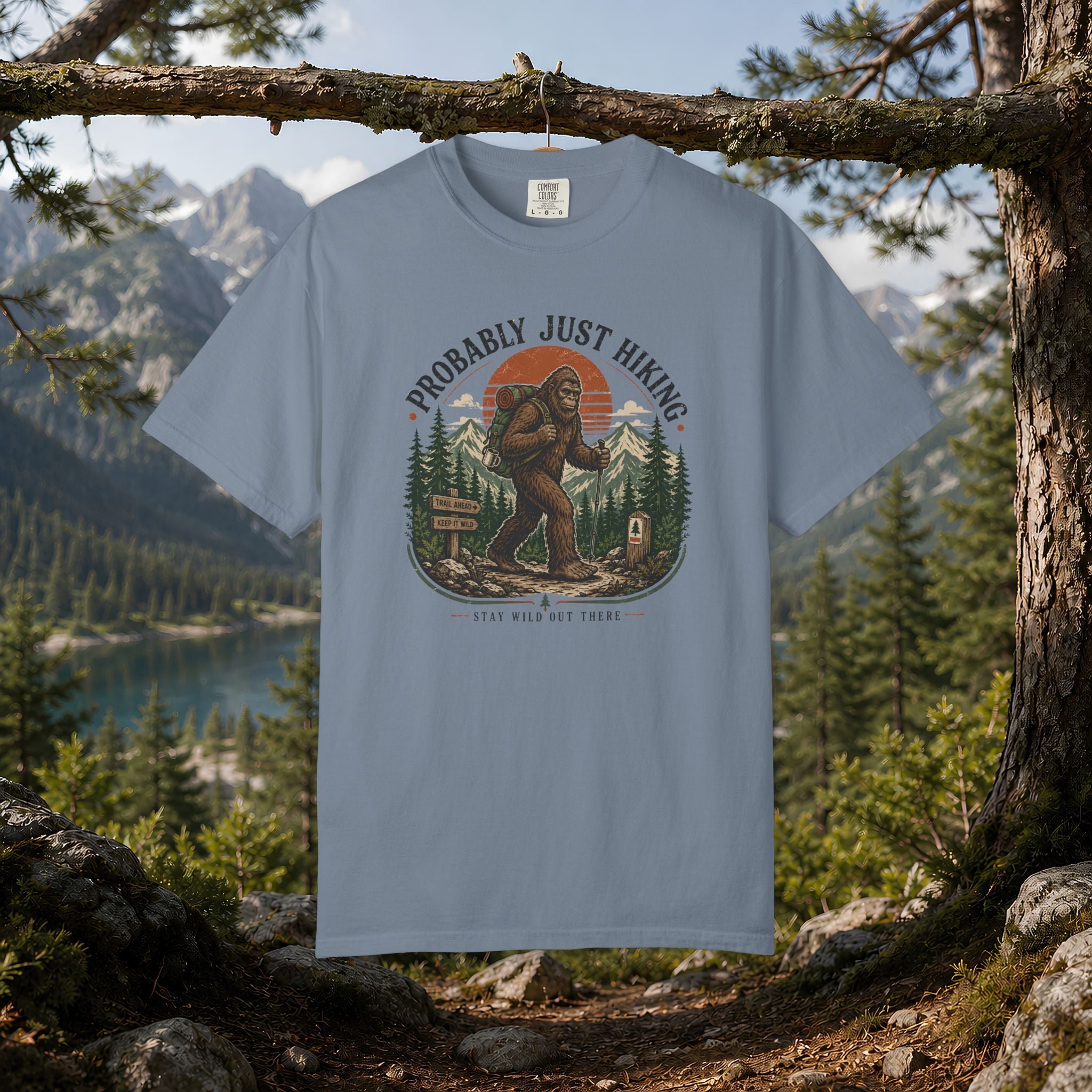 Probably Just Hiking T-Shirt — Bigfoot Forest Adventure Tee