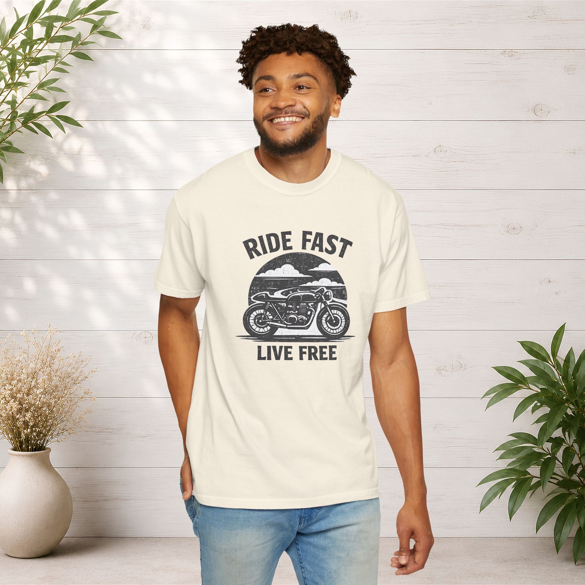 Ride Fast Live Free Motorcycle T-Shirt — Vintage Biker Tee for Riders