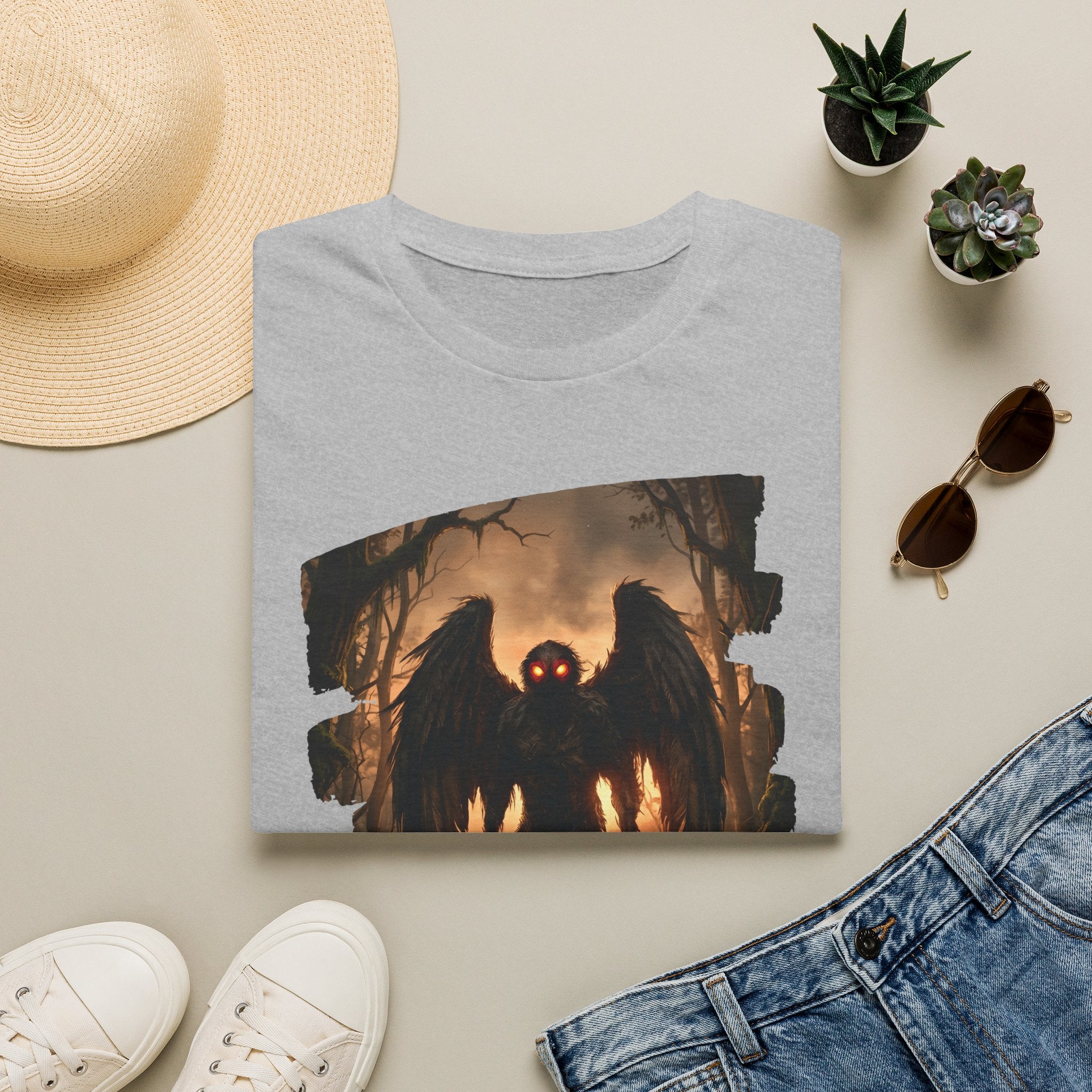 Mothman Cryptid Illustration T-Shirt | Dark Horror Graphic