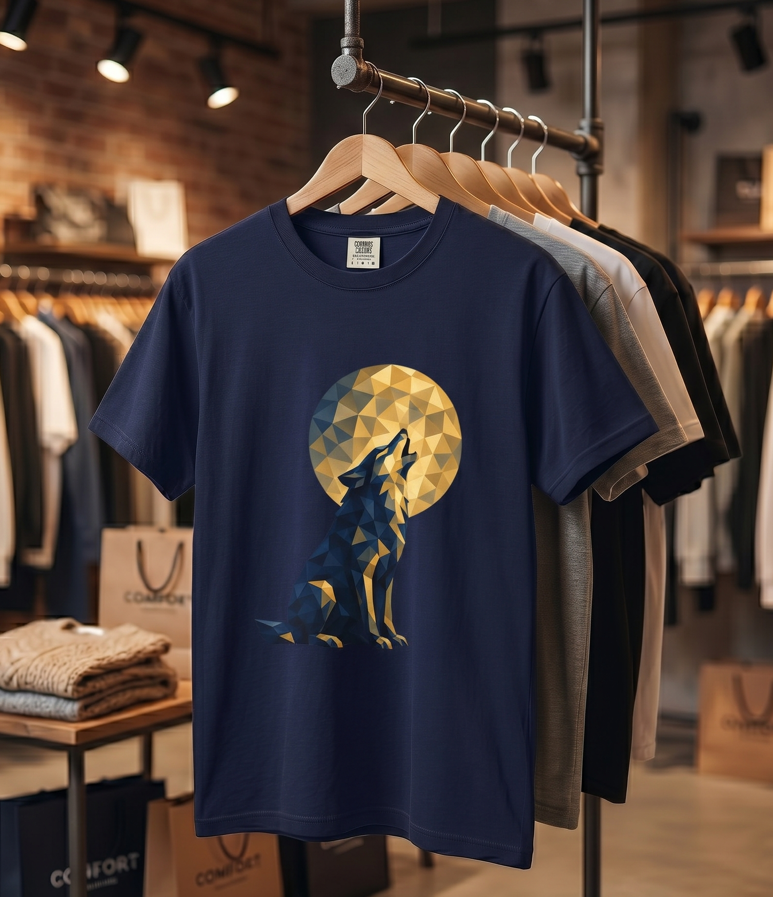 Geometric Howling Wolf T-Shirt | Moon Silhouette