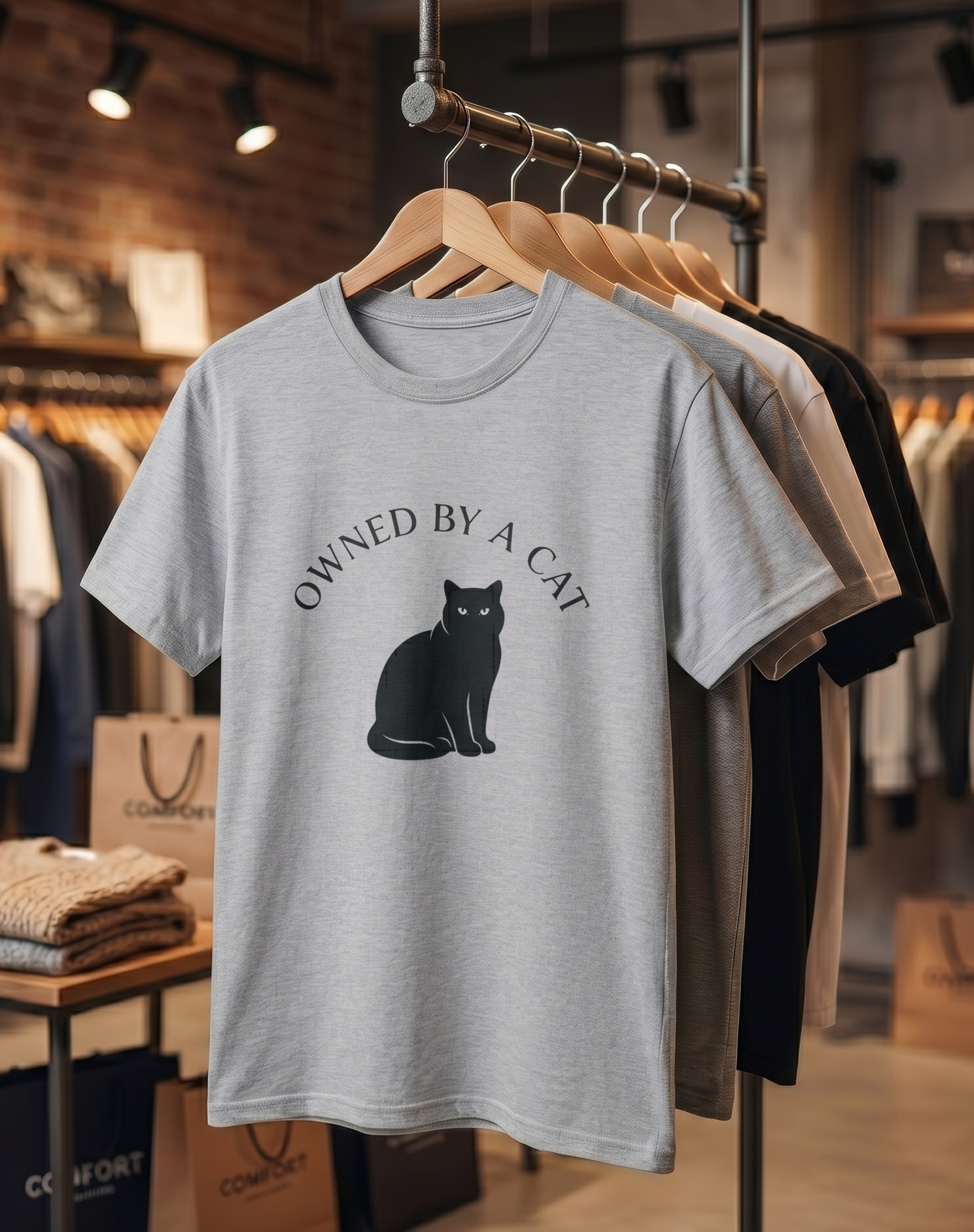 Owned By A Cat T-Shirt | Cat Silhouette Tee, Cat Lover Shirt