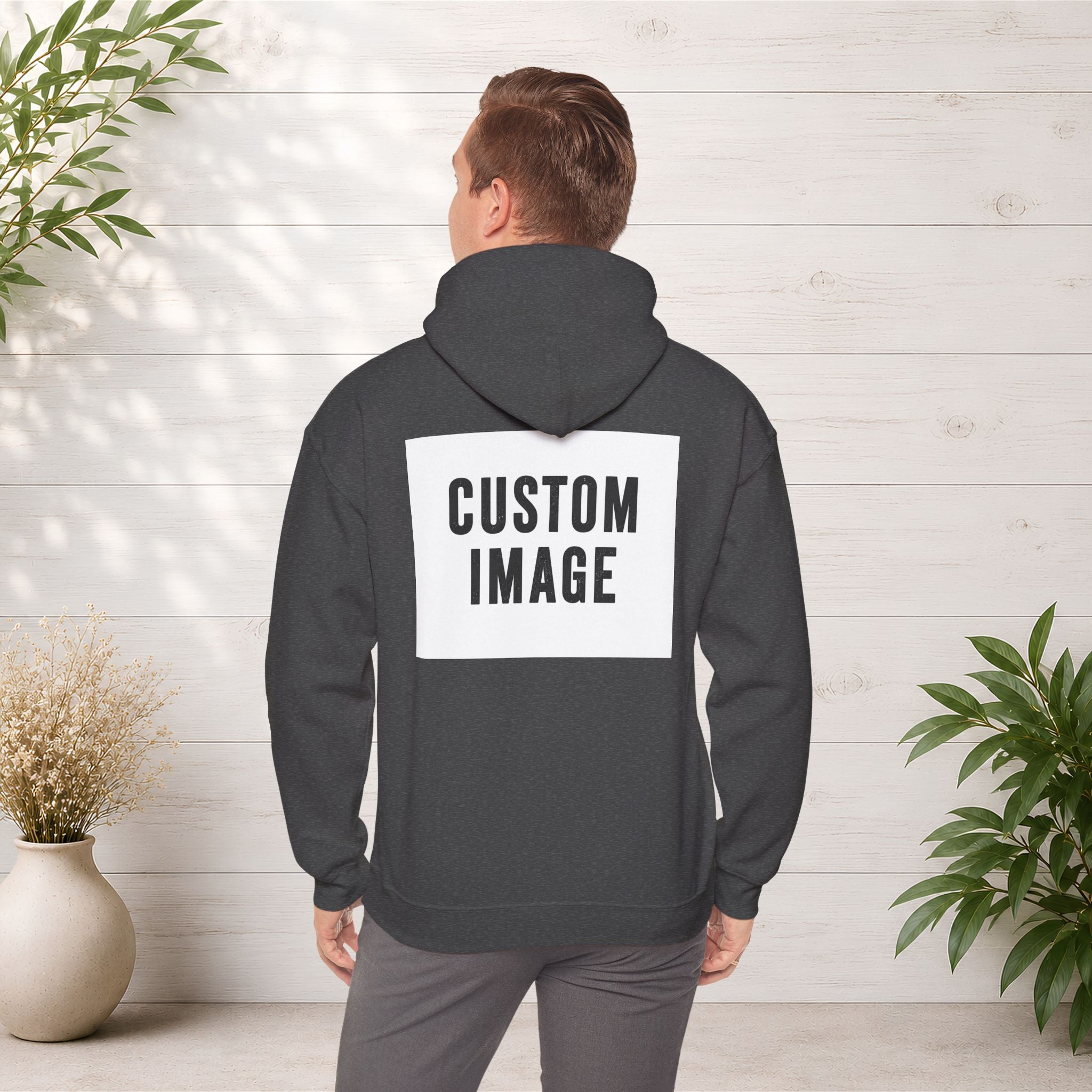 Custom Back Image Hoodie — Personalized White Pullover Hooded Sweatshirt