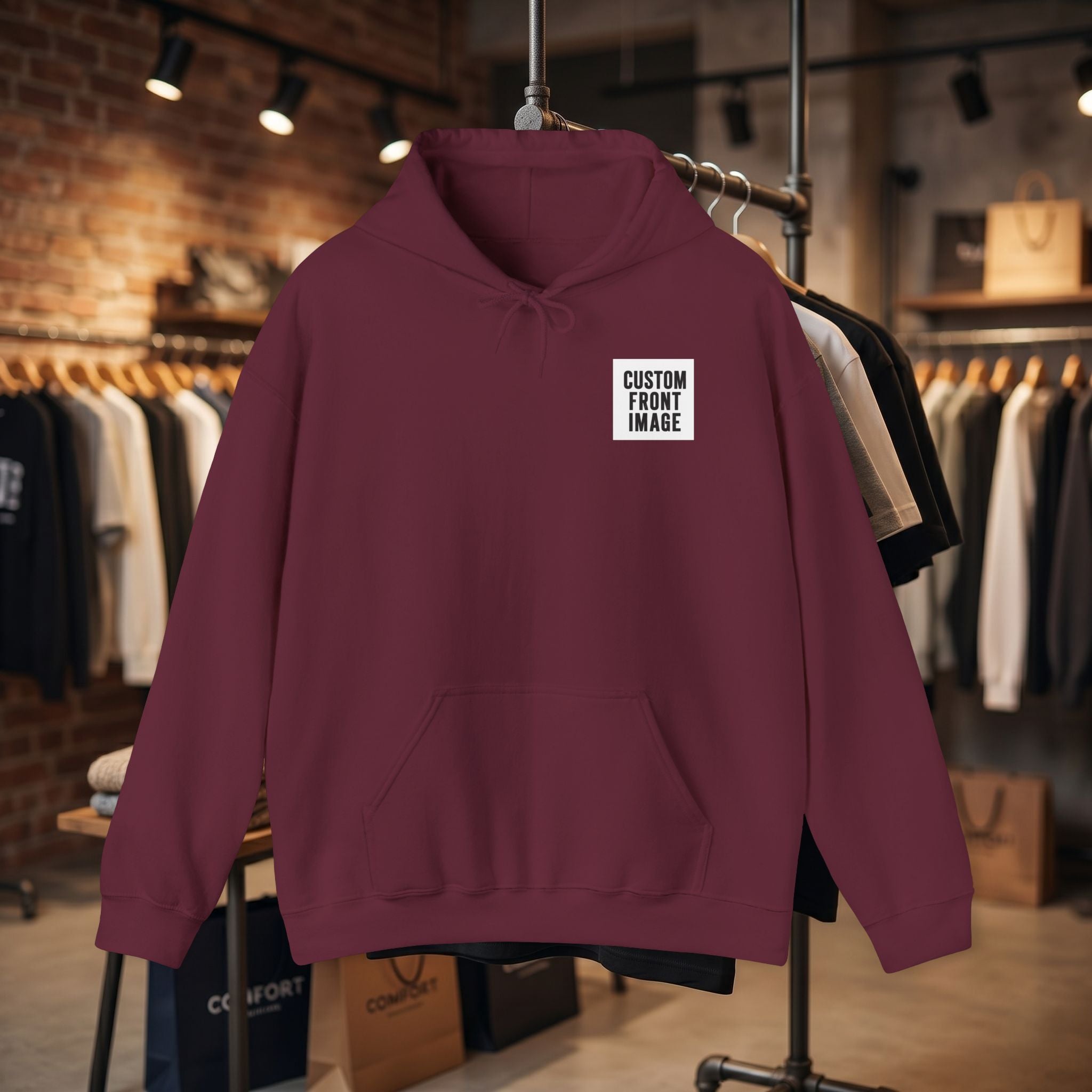 Custom Front Small Left Image Hoodie — Personalized White Pullover Hooded Sweatshirt