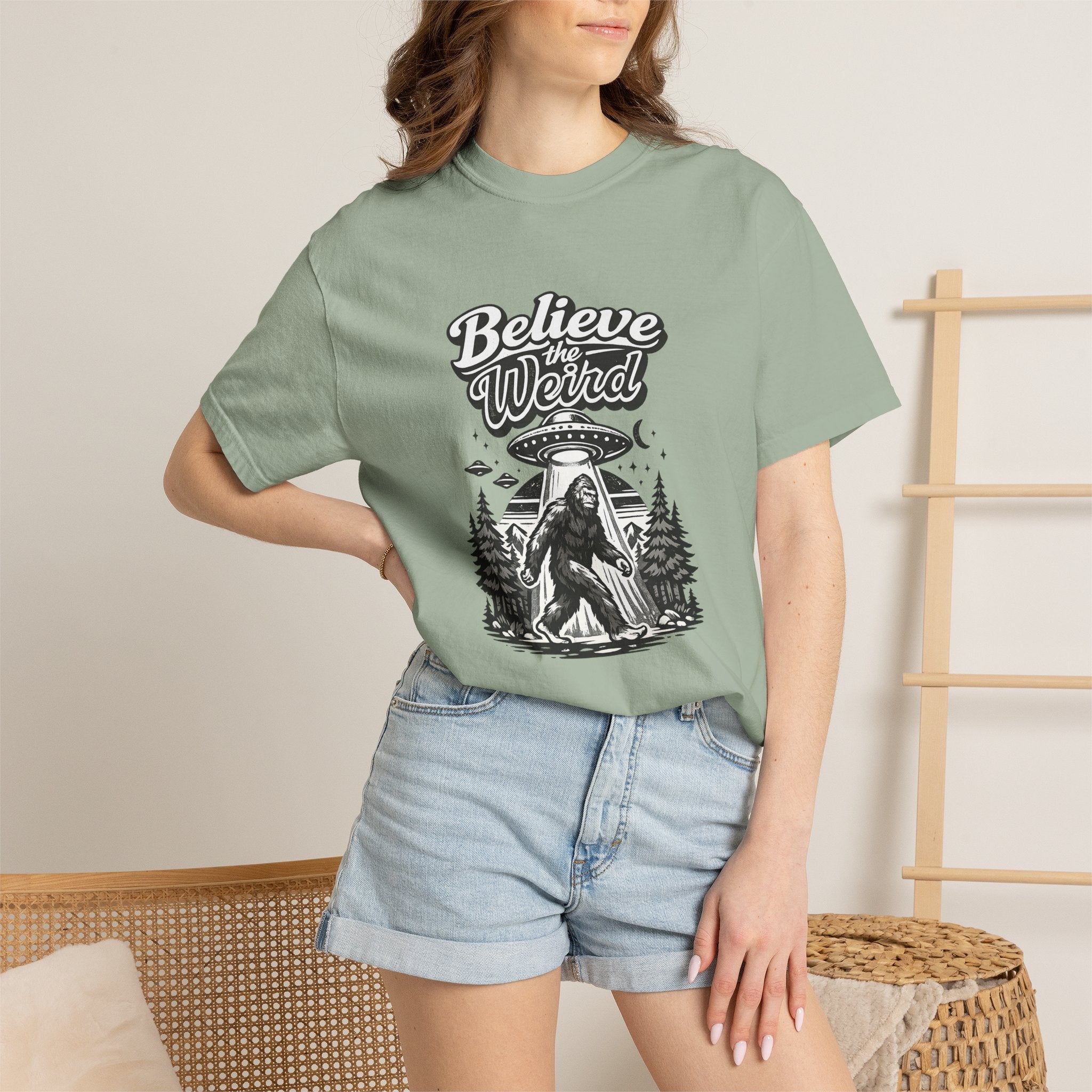 Believe the Weird T-Shirt — Bigfoot Forest UFO Graphic Tee