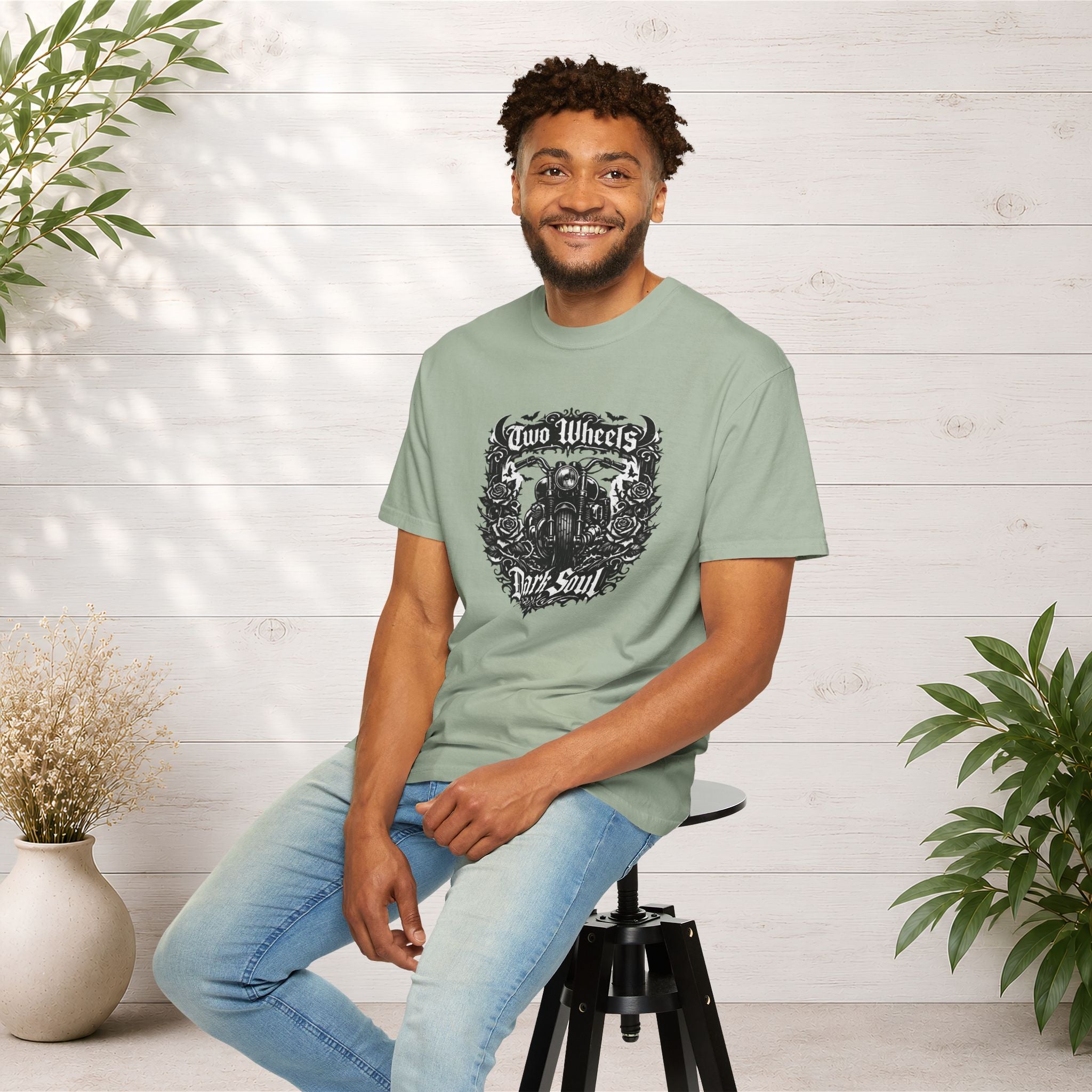 Dark Soul Motorcycle T-Shirt — "Two Wheels Dark Soul" Biker Graphic Tee