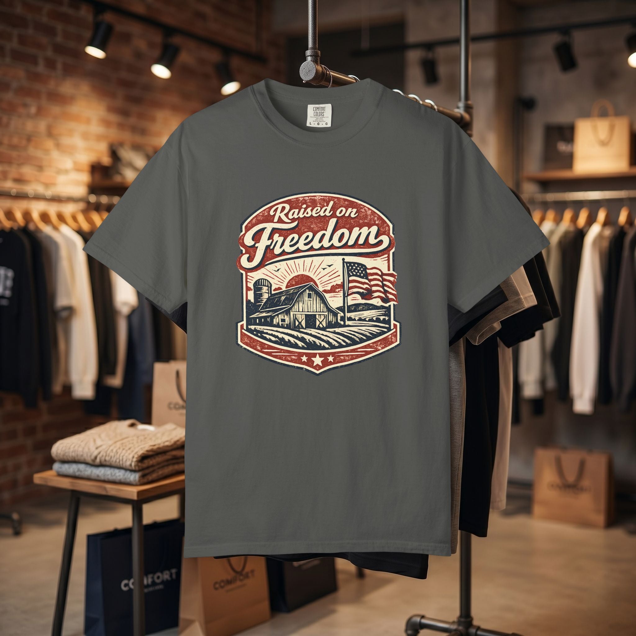 Raised on Freedom T-Shirt — Vintage American Flag Graphic Tee