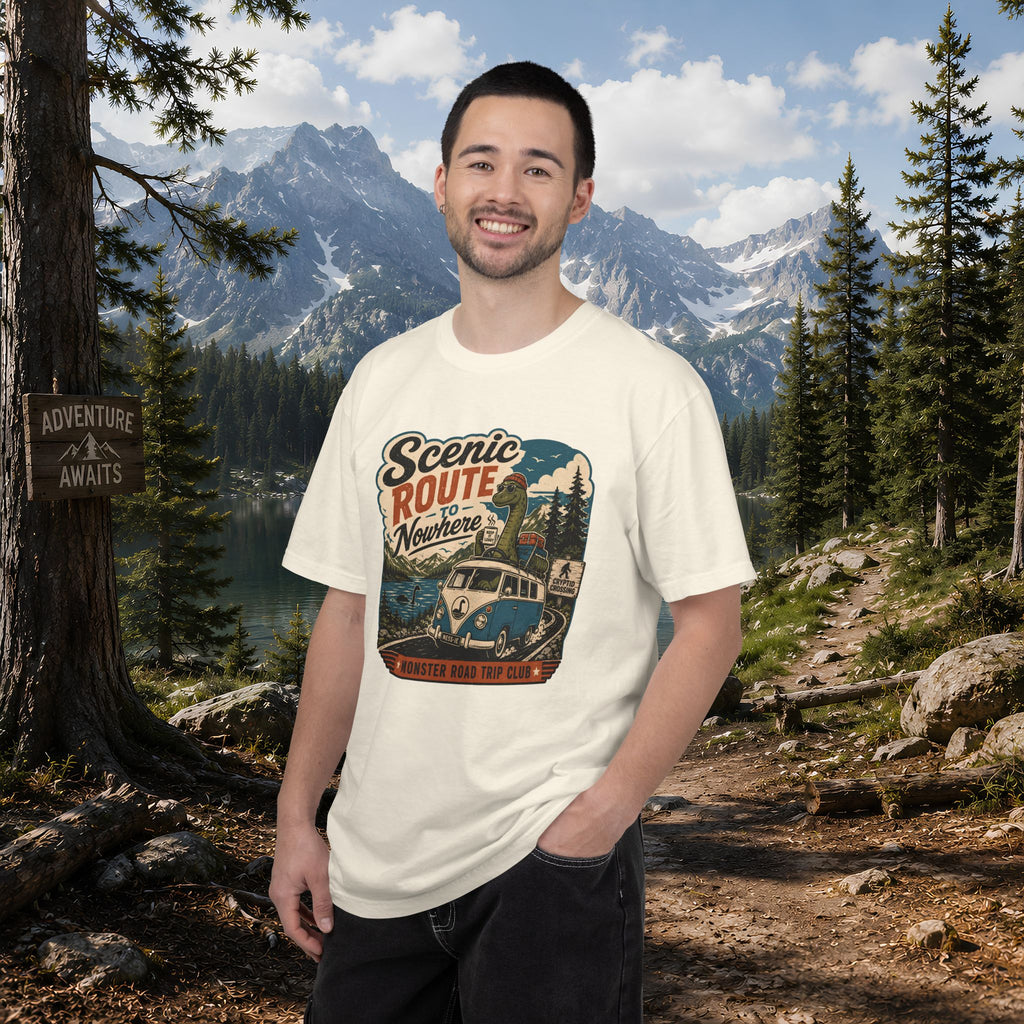 Scenic Route Vintage Camper Nessy T-Shirt — Road Trip Adventure Tee