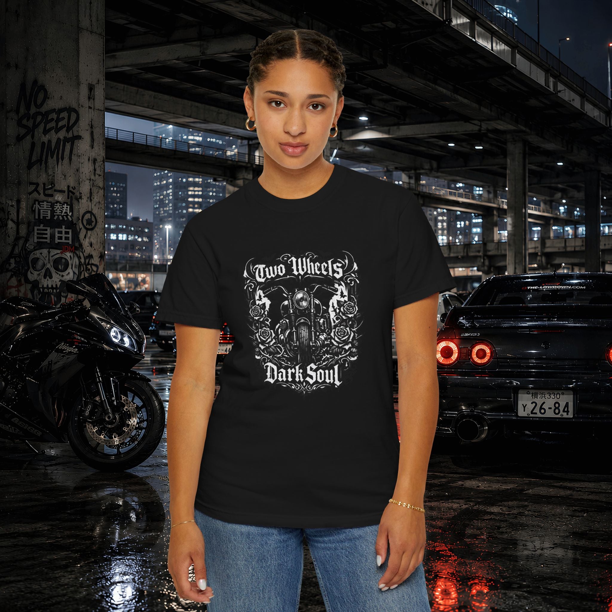 Dark Soul Motorcycle T-Shirt — "Two Wheels Dark Soul" Biker Graphic Tee