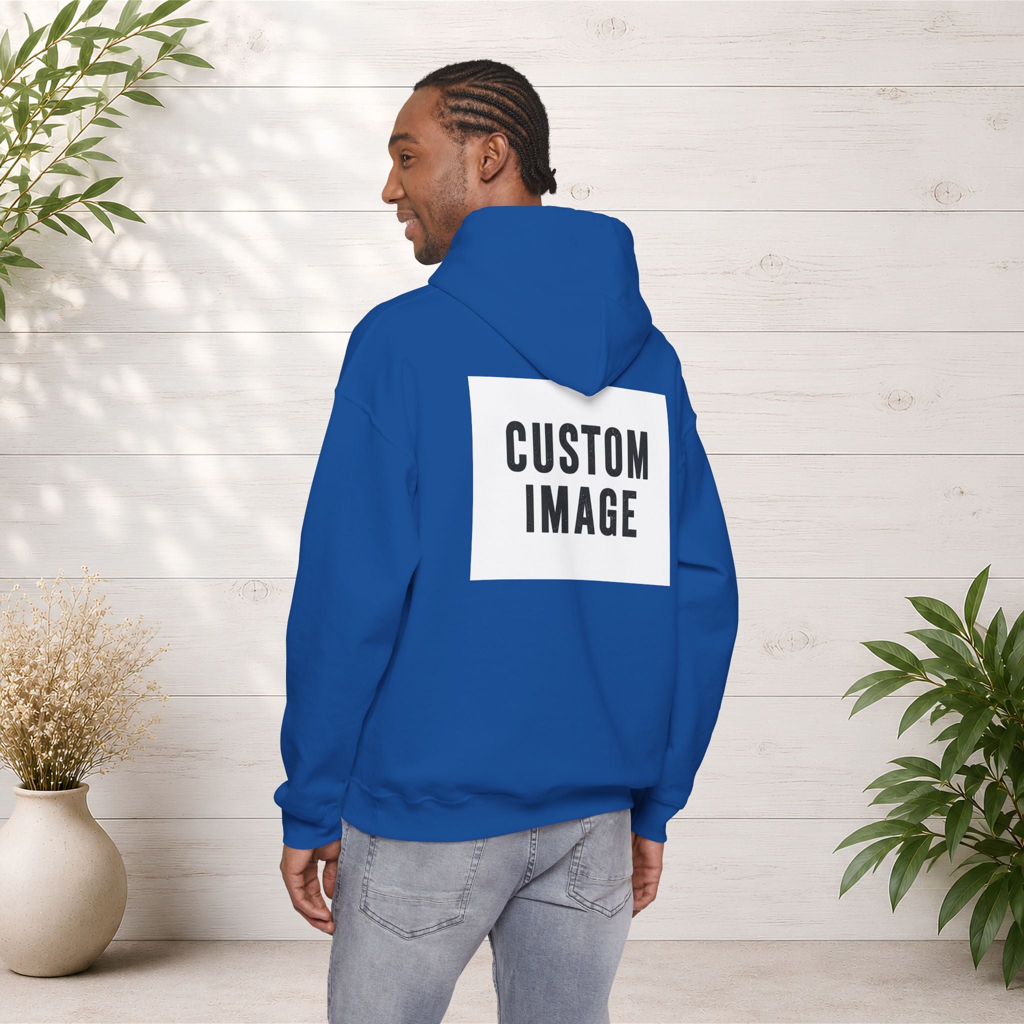 Custom Back Image Hoodie — Personalized White Pullover Hooded Sweatshirt