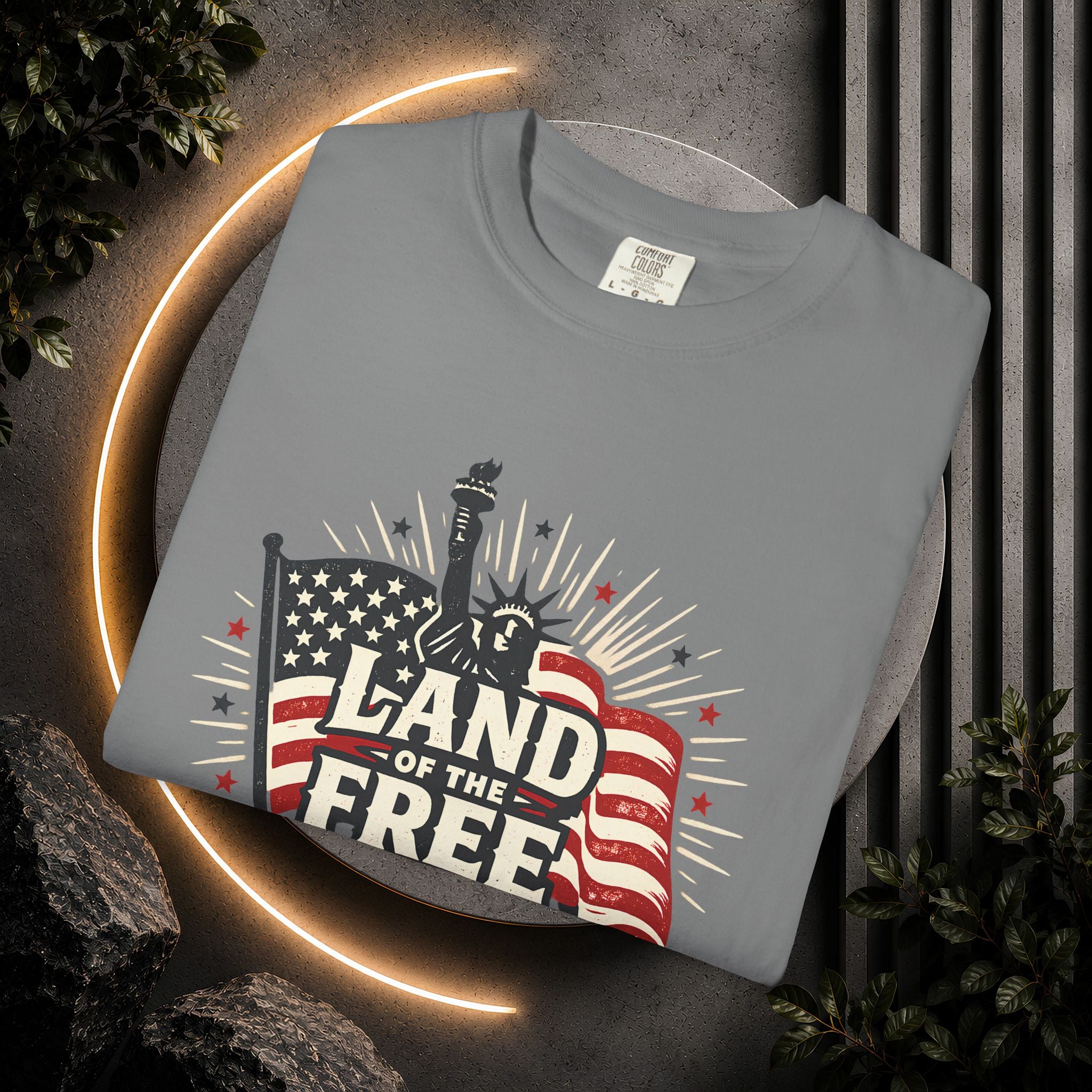 Land of the Free T-Shirt – Patriotic American Flag & Statue of Liberty Graphic
