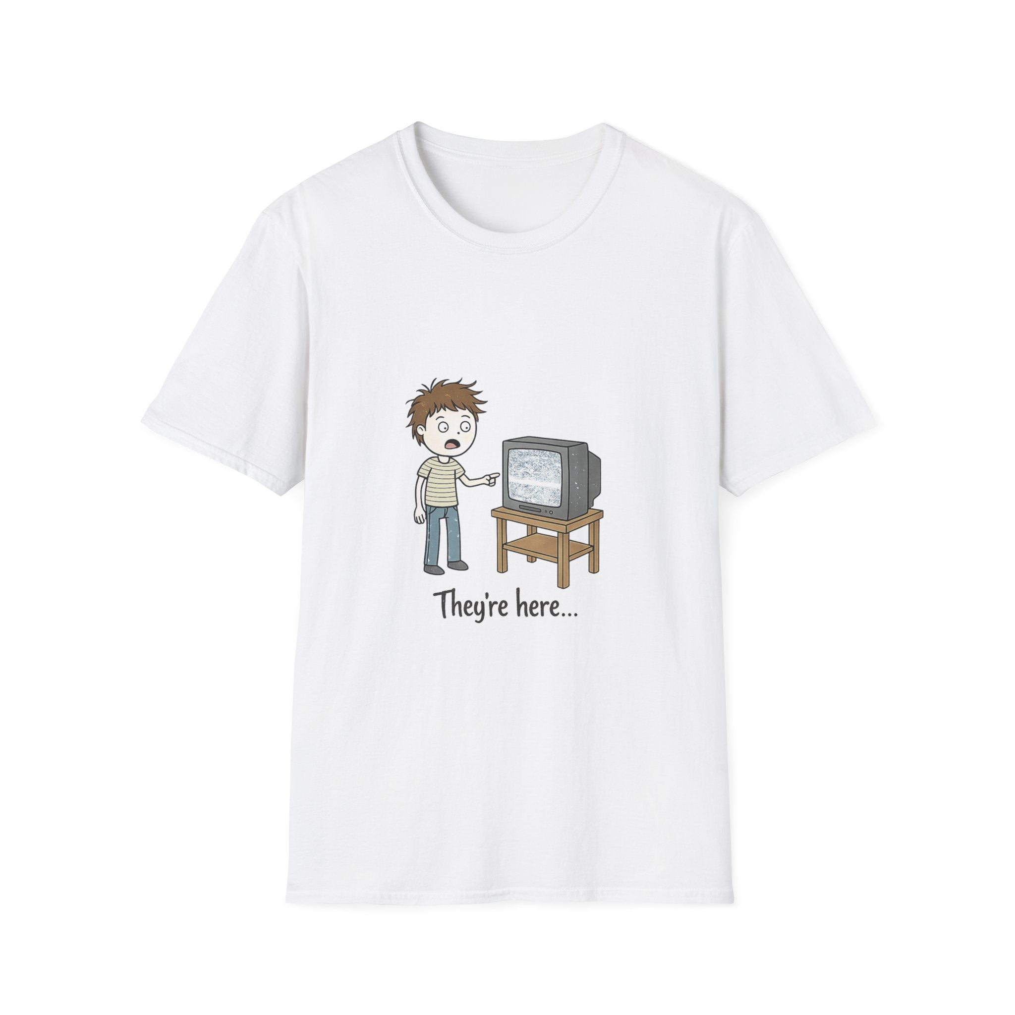 Poltergeist Film Based Theyre Here TV Static T-Shirt | Retro Horror Cartoon