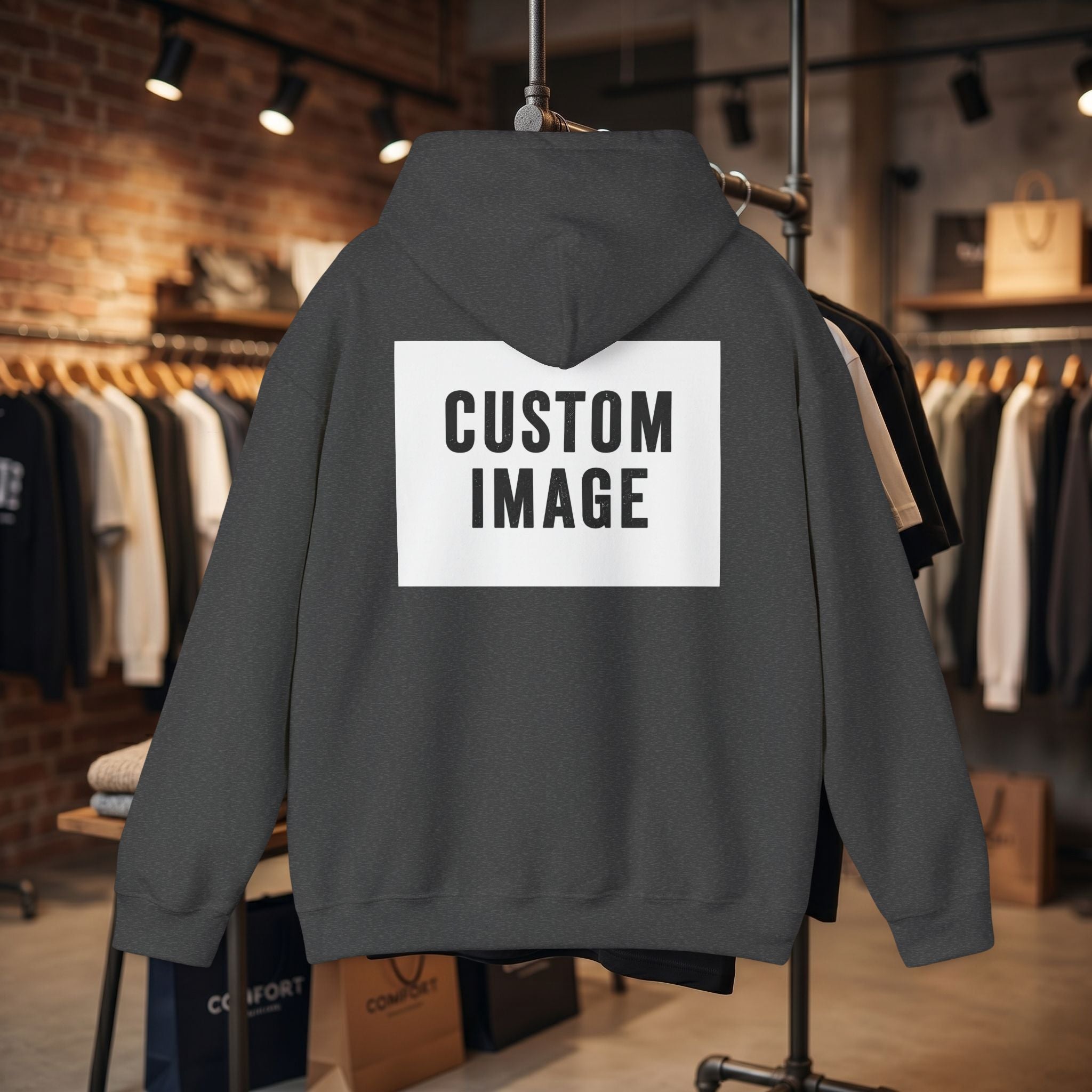Custom Front Small Left and Back Image Hoodie — Personalized White Pullover Hooded Sweatshirt