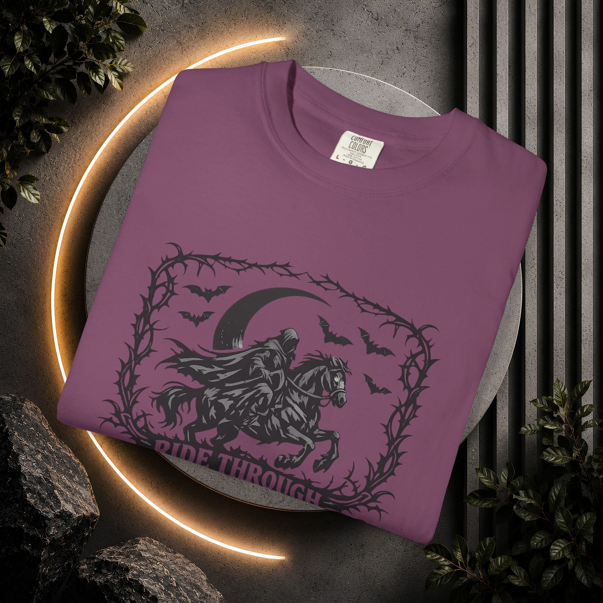 Ride Through Shadows T-Shirt — Gothic Raven Horse Moon Design