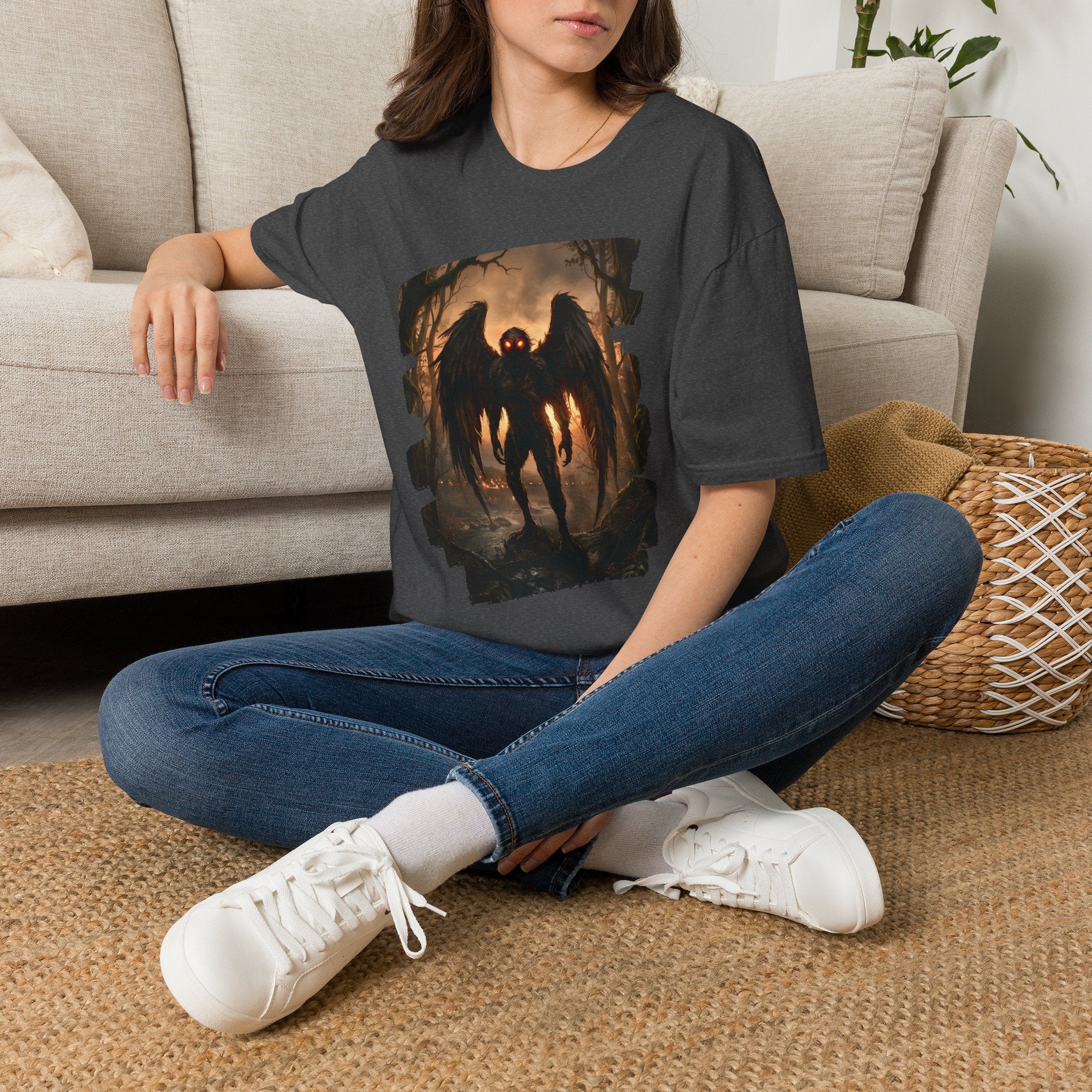 Mothman Cryptid Illustration T-Shirt | Dark Horror Graphic