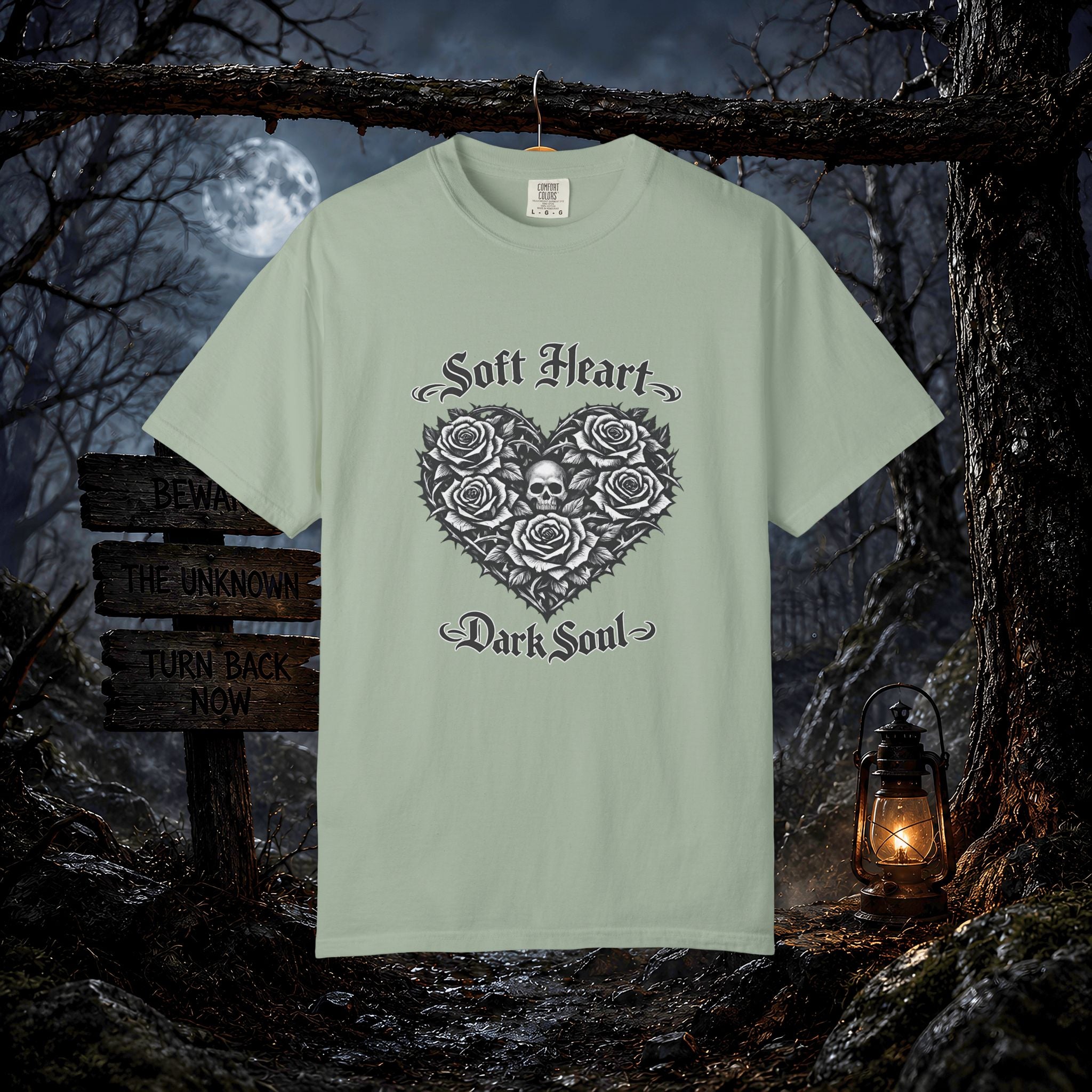 Soft Heart Dark Soul T-Shirt — Gothic Rose Skull Graphic Tee