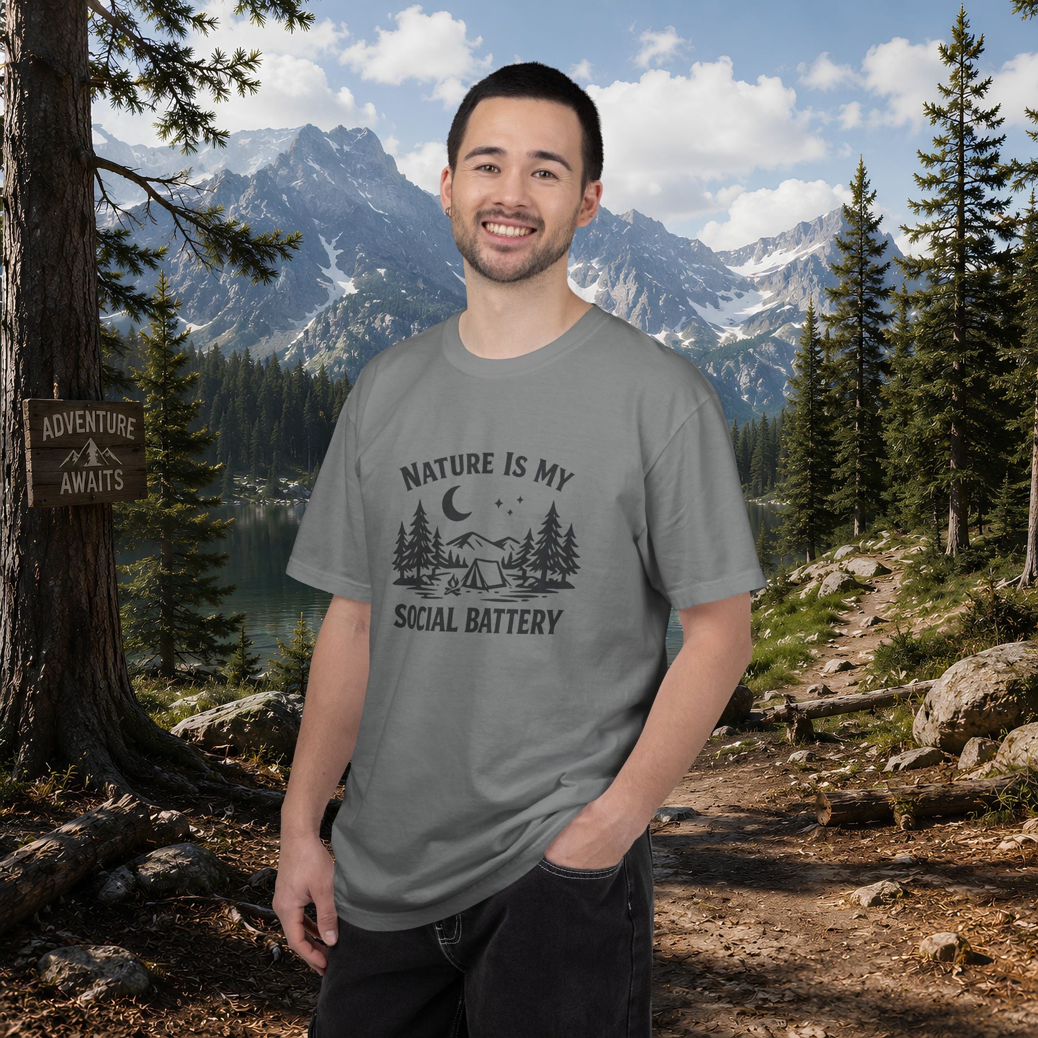 Nature Is My Social Battery T-Shirt — Outdoor Enthusiast Graphic Tee