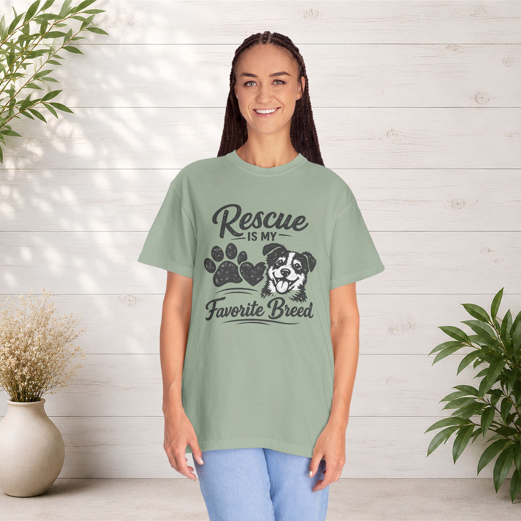 Rescue Is My Favorite Breed T-Shirt — Dog Rescue Paw Print Tee