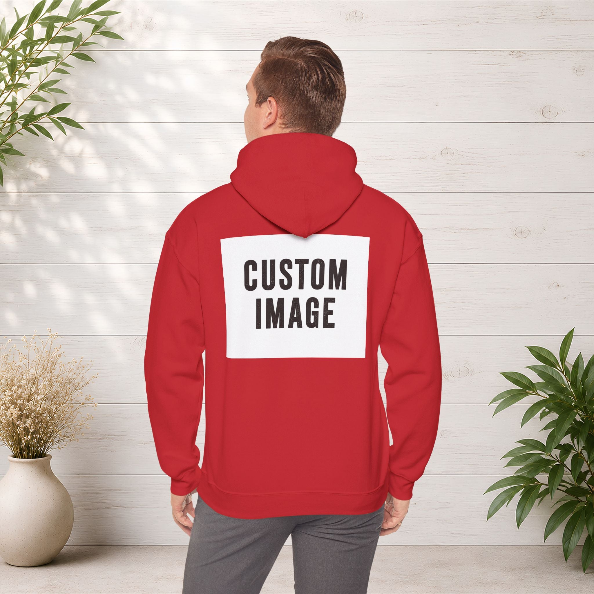 Custom Front Small Left and Back Image Hoodie — Personalized White Pullover Hooded Sweatshirt