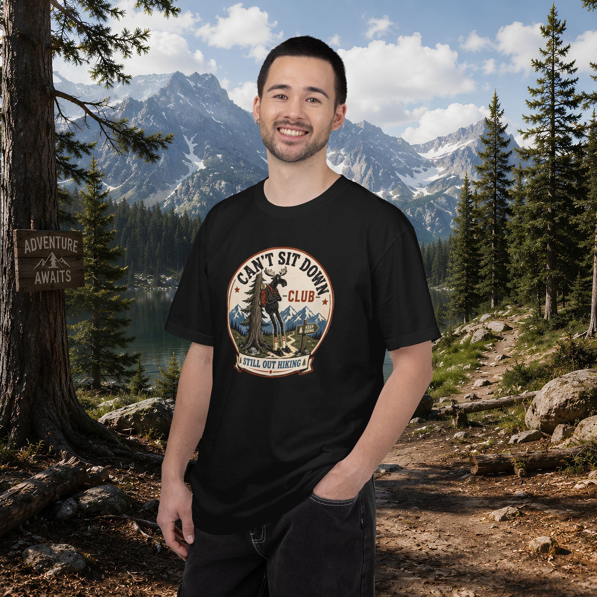 Hugag Hiking Tee — "Can't Sit Down Club" Vintage Mountain Cryptid Shirt