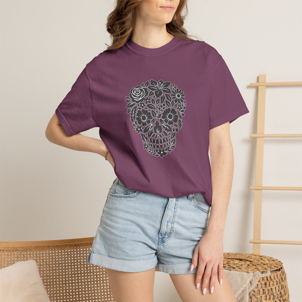 Floral Sugar Skull T-Shirt — Day of the Dead Floral Skull Tee