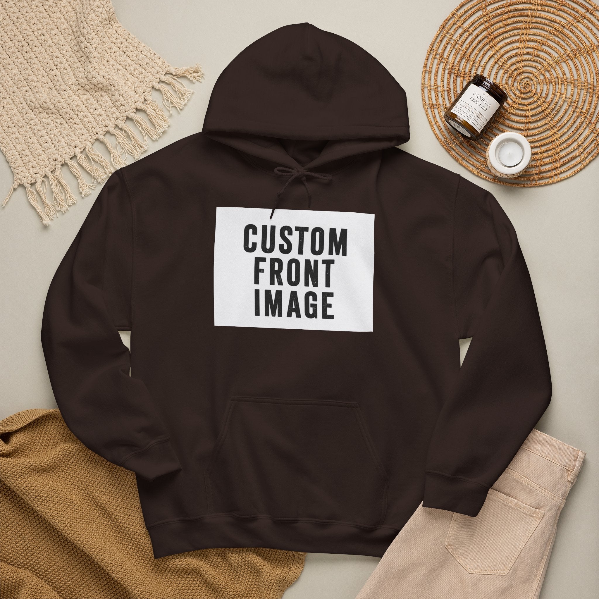 Custom Front Image Hoodie — Personalized White Pullover Hooded Sweatshirt