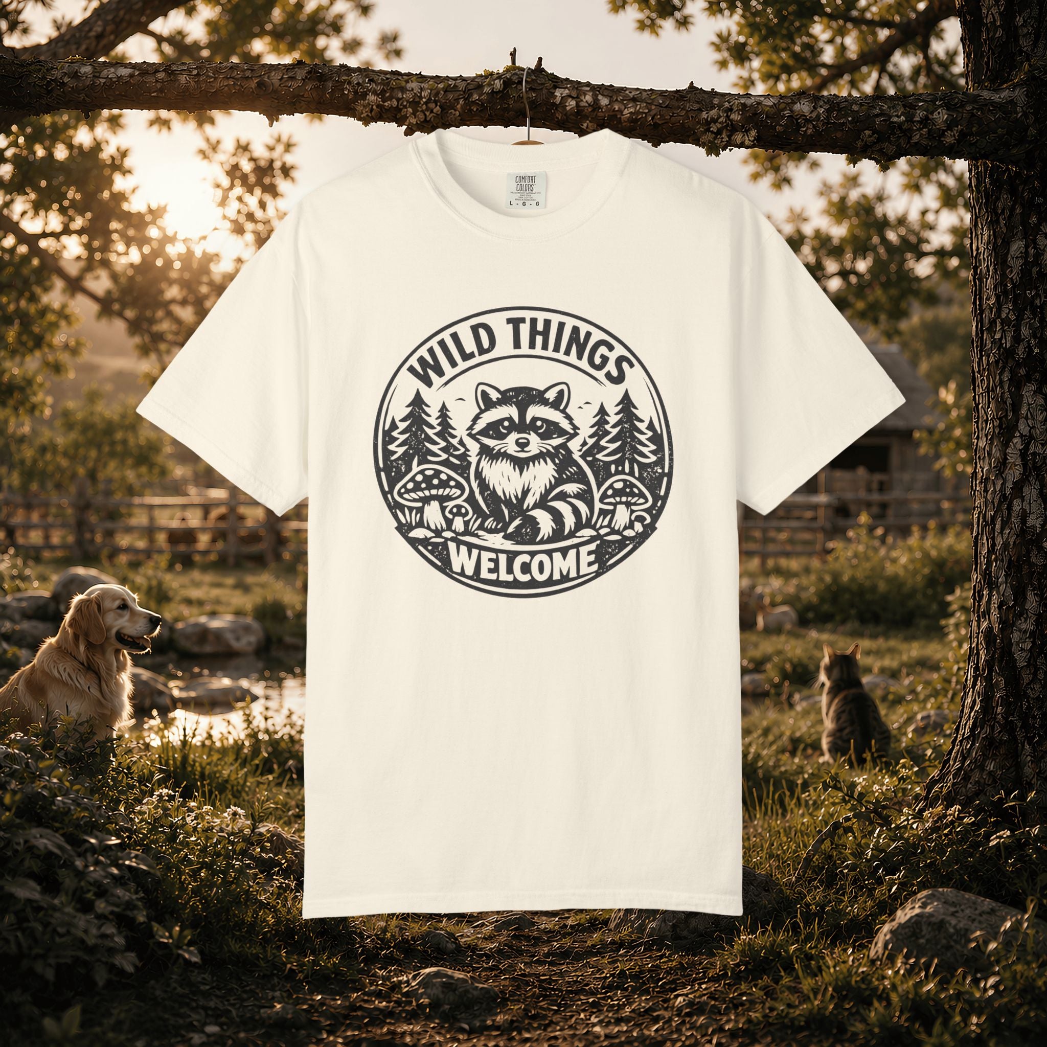 “Wild Things Welcome” Raccoon Forest Graphic T-Shirt