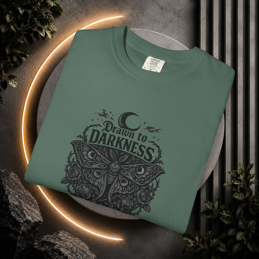 Dark Aesthetic T-Shirt — "Drawn to Darkness" Gothic Moon Graphic Tee